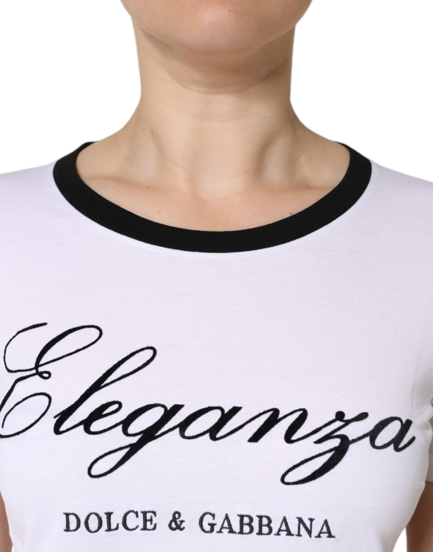 - White Eleganza Print Cotton Short Sleeves T-shirt