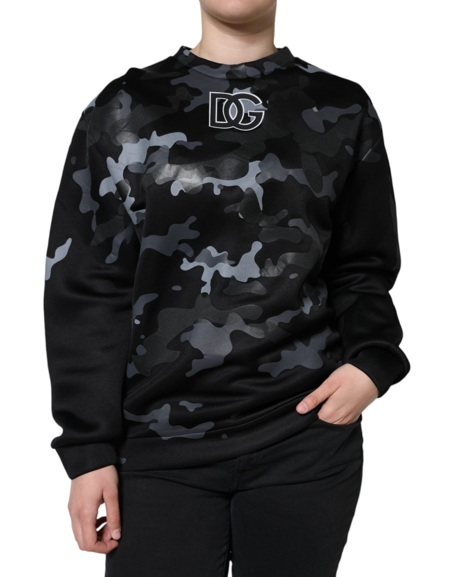 - Black Camouflage Round Neck Sweatshirt Sweater