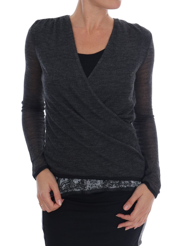- Chic Gray Lace Sleeve Blouse