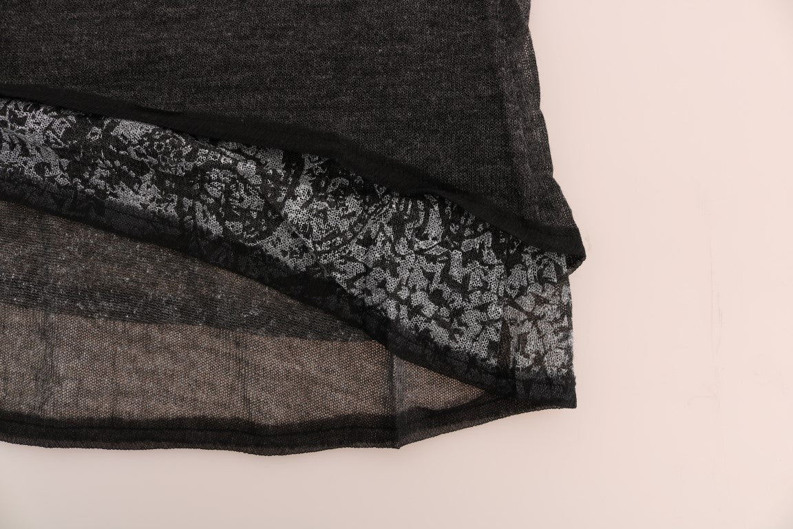 - Chic Gray Lace Sleeve Blouse
