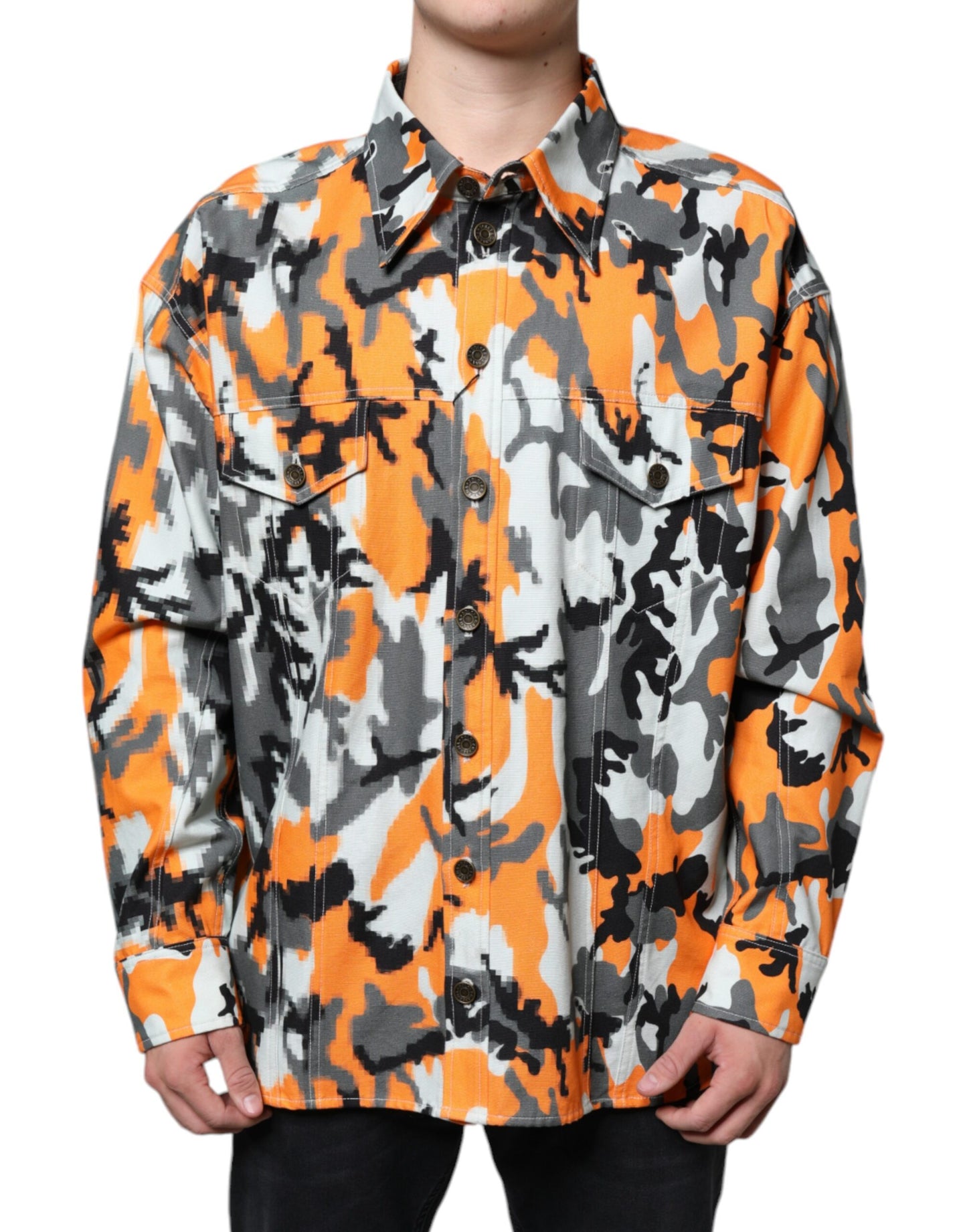 Multicolor Camouflage Cotton Denim Collared Jacket - The Luxe Alliance