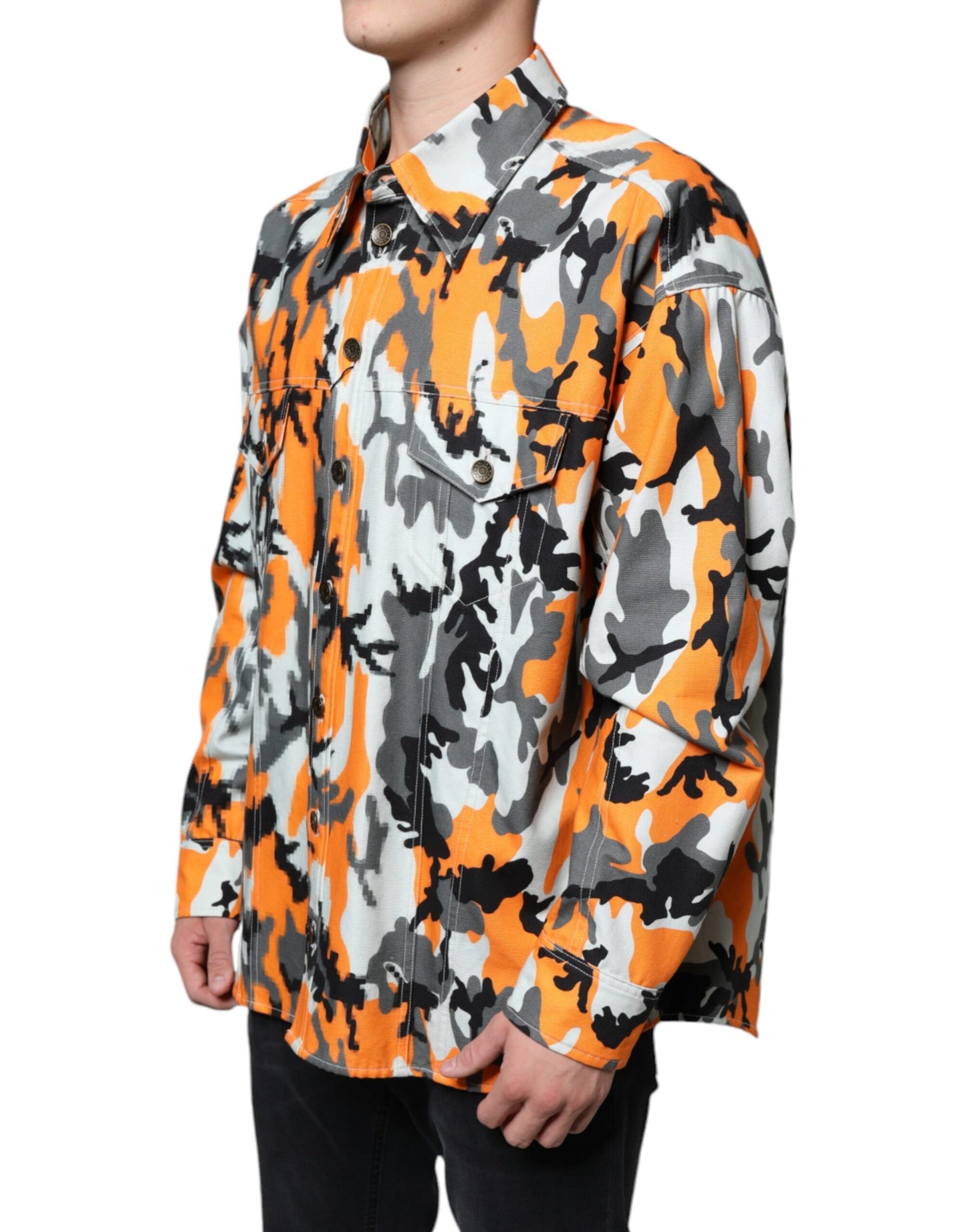 Multicolor Camouflage Cotton Denim Collared Jacket - The Luxe Alliance
