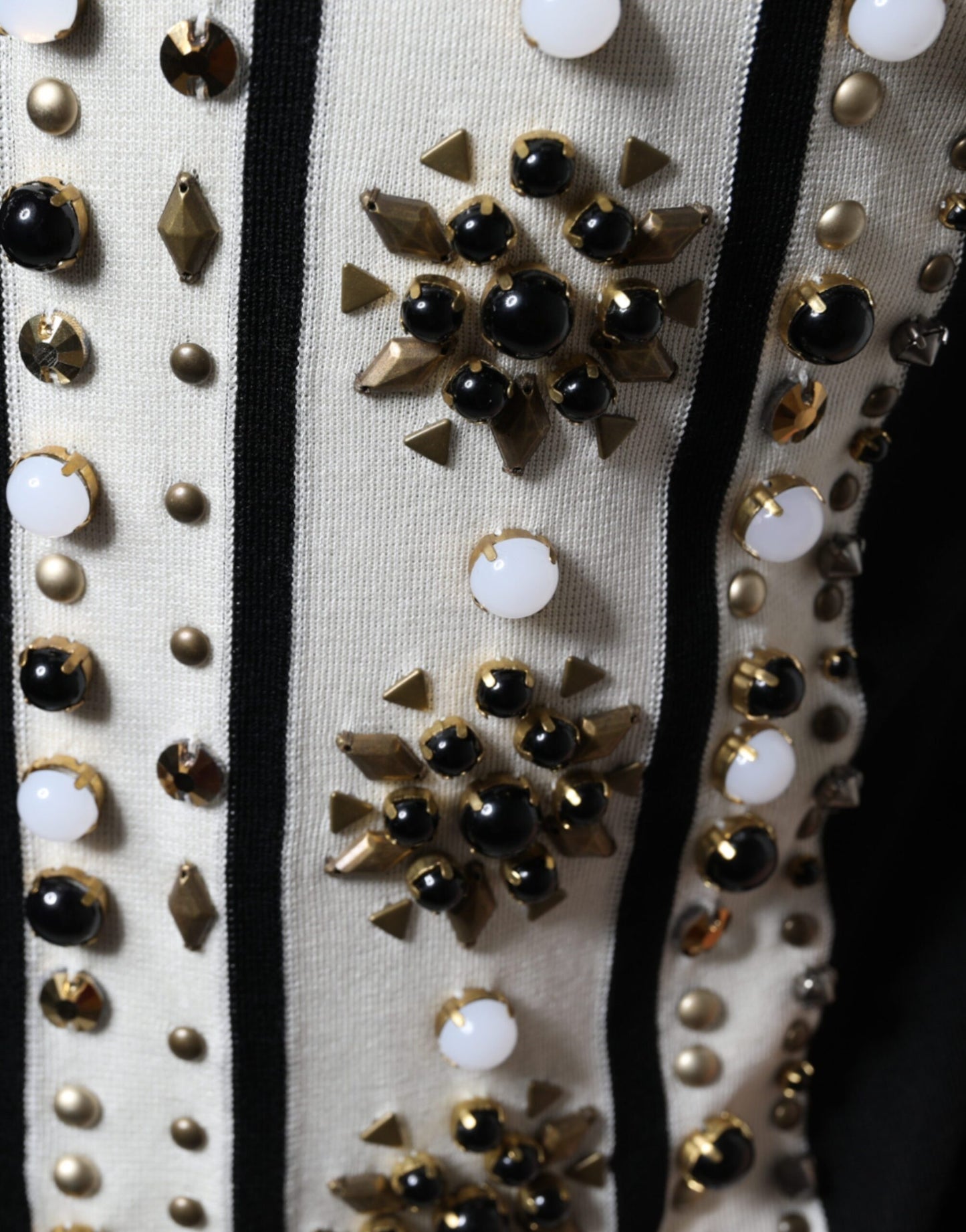 - White Black Silk Studded Stone Crystal Shirt