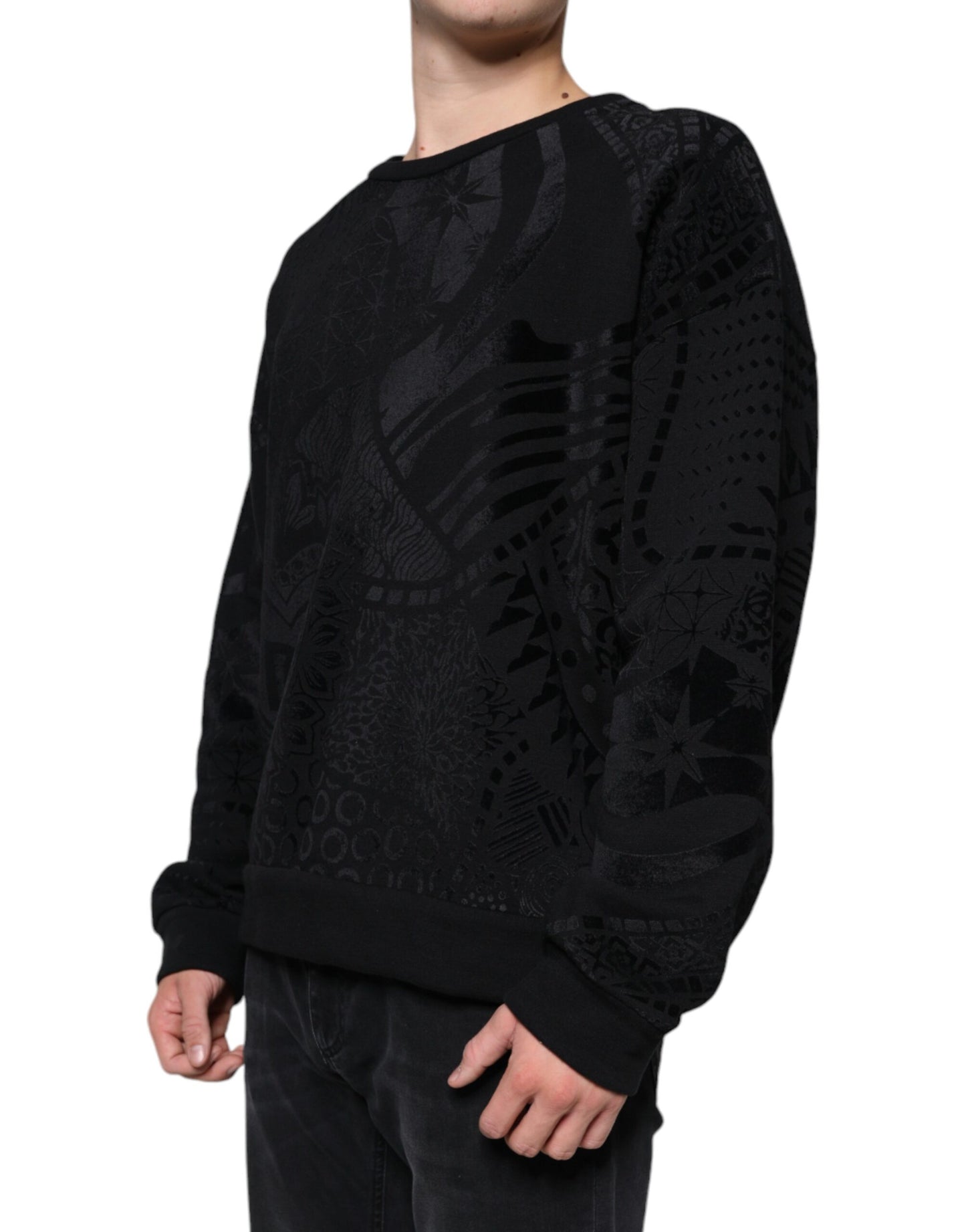 - Black Printed Crew Neck Sweatshirt Sweater
