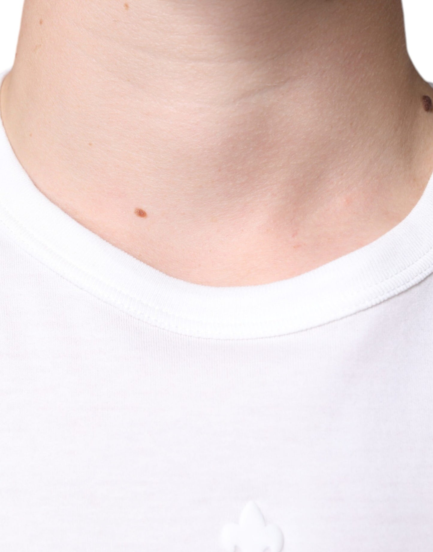 - White Logo Embossed Cotton Crewneck T-shirt