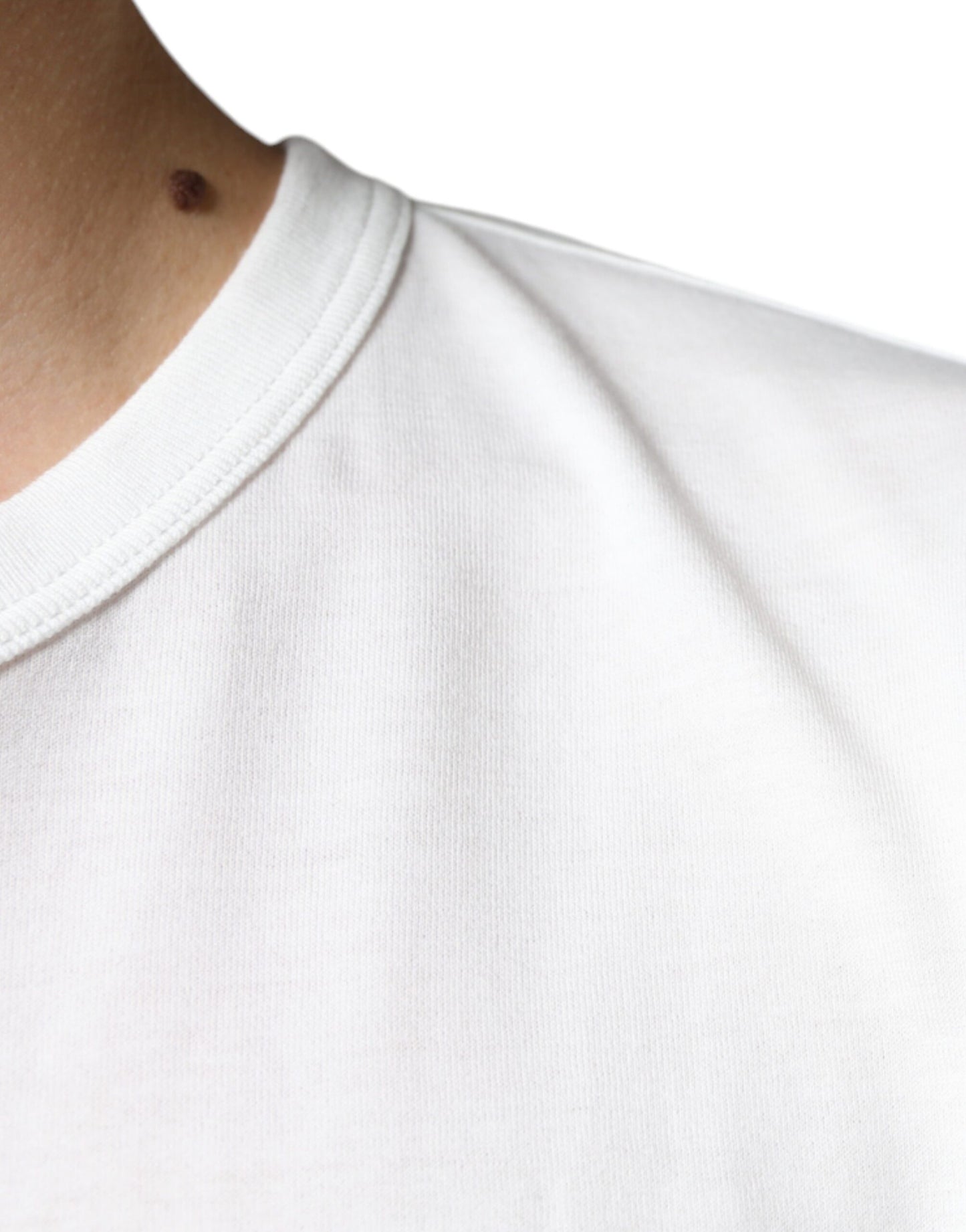 - White Logo Embossed Cotton Crewneck T-shirt