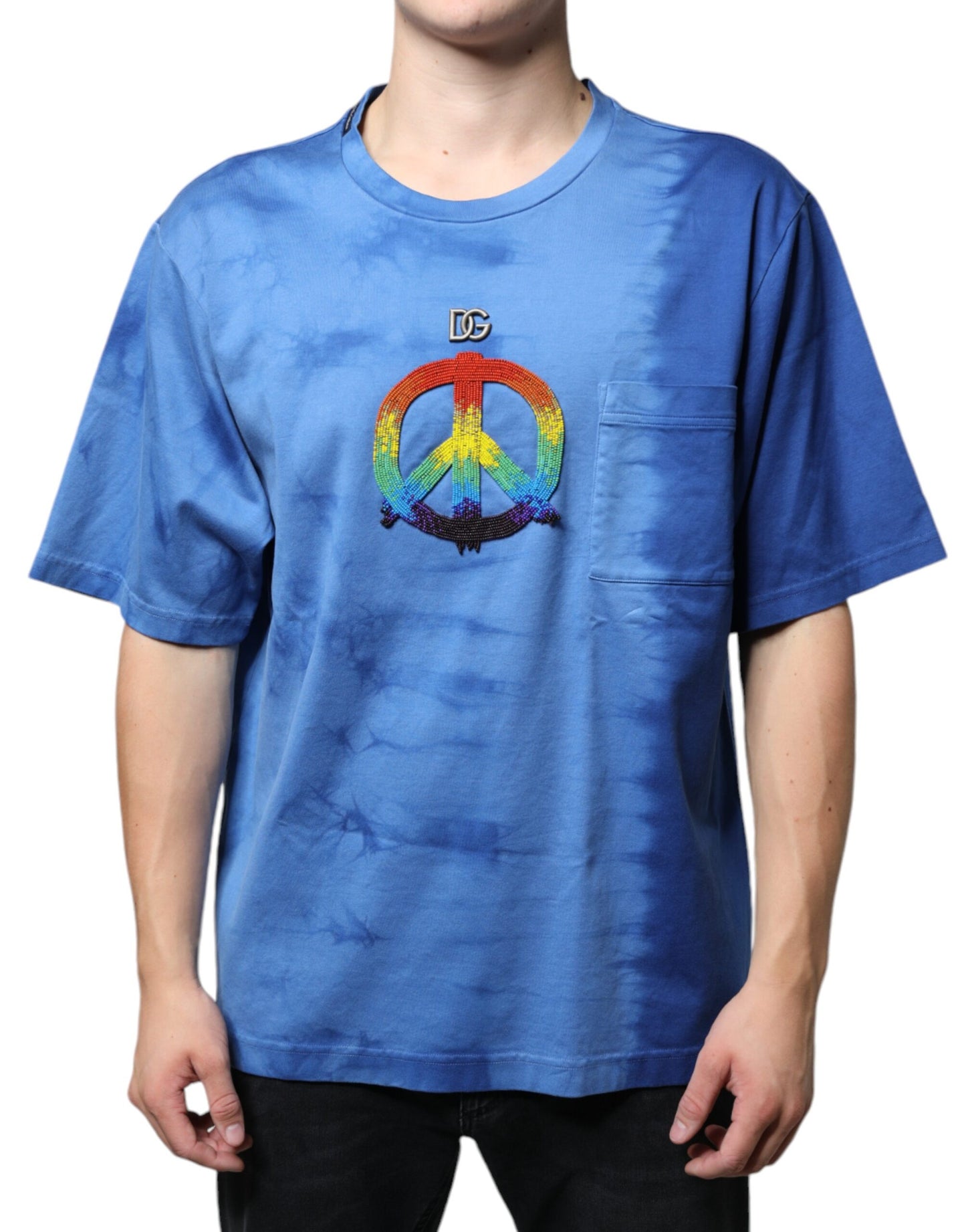 - Blue Tie-Dye Peace Sign Cotton T-shirt