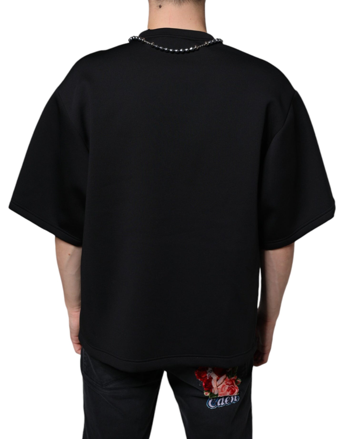 - Black Polyester Necklace Embellished T-shirt