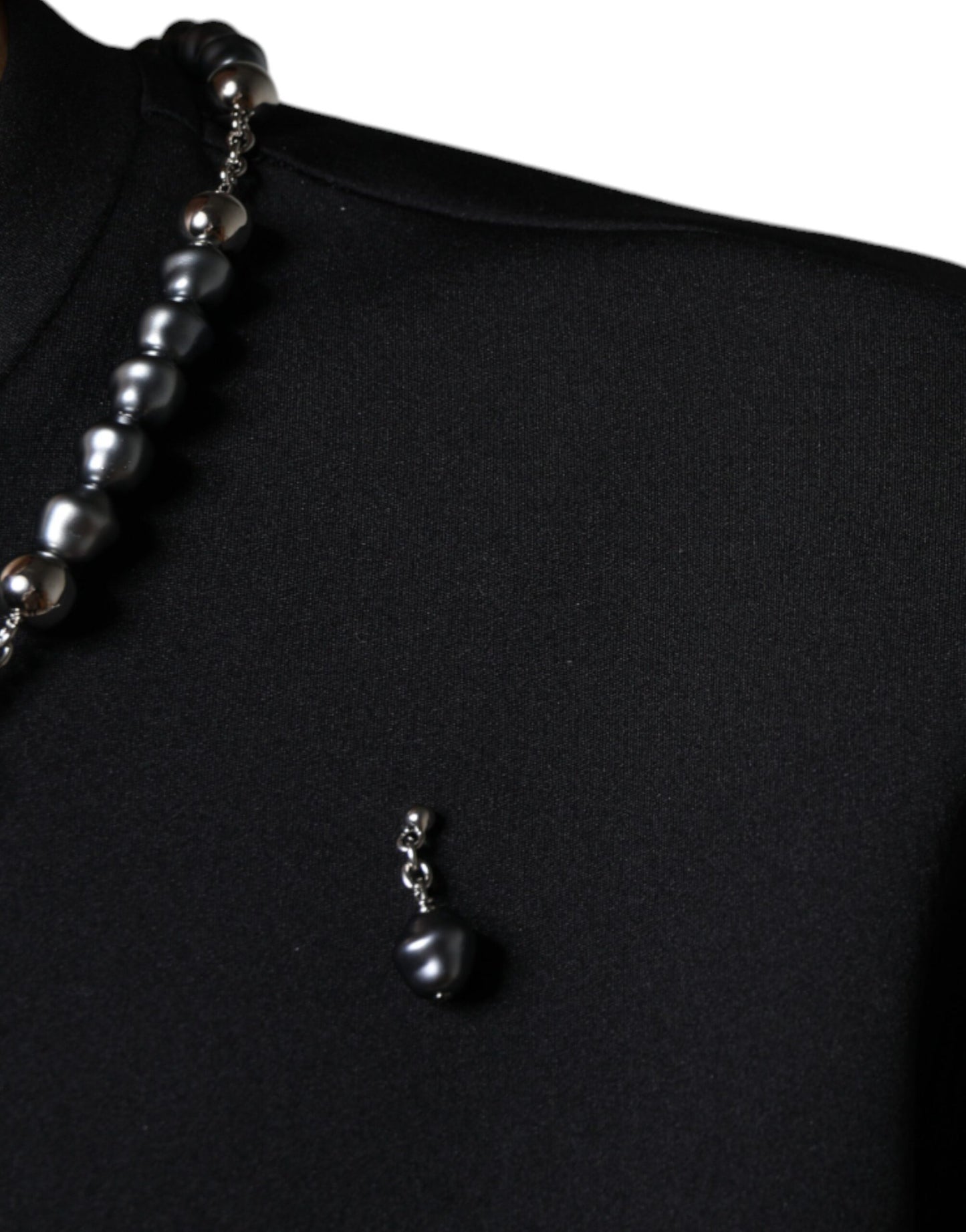 - Black Polyester Necklace Embellished T-shirt