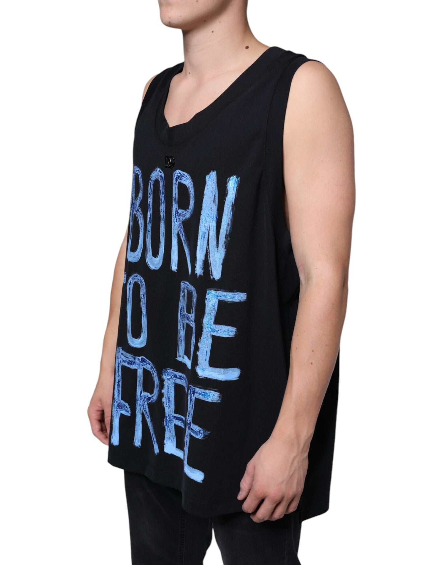 - Black Cotton Born To Be Free Sleeveless T-shirt