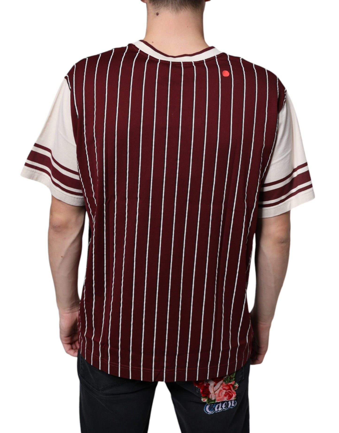 - Maroon Stripes Cotton Logo V-neck T-shirt