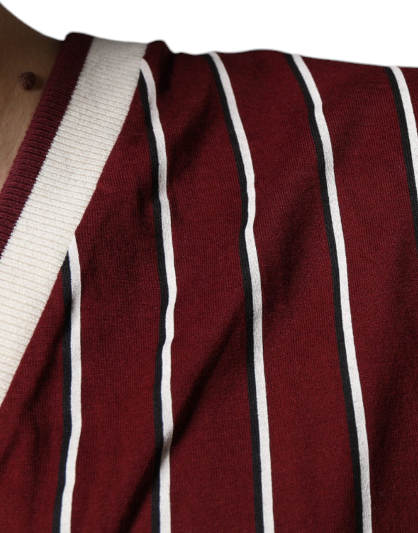 - Maroon Stripes Cotton Logo V-neck T-shirt