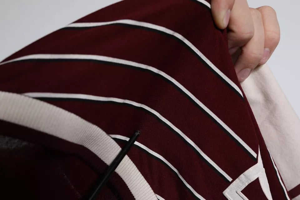- Maroon Stripes Cotton Logo V-neck T-shirt