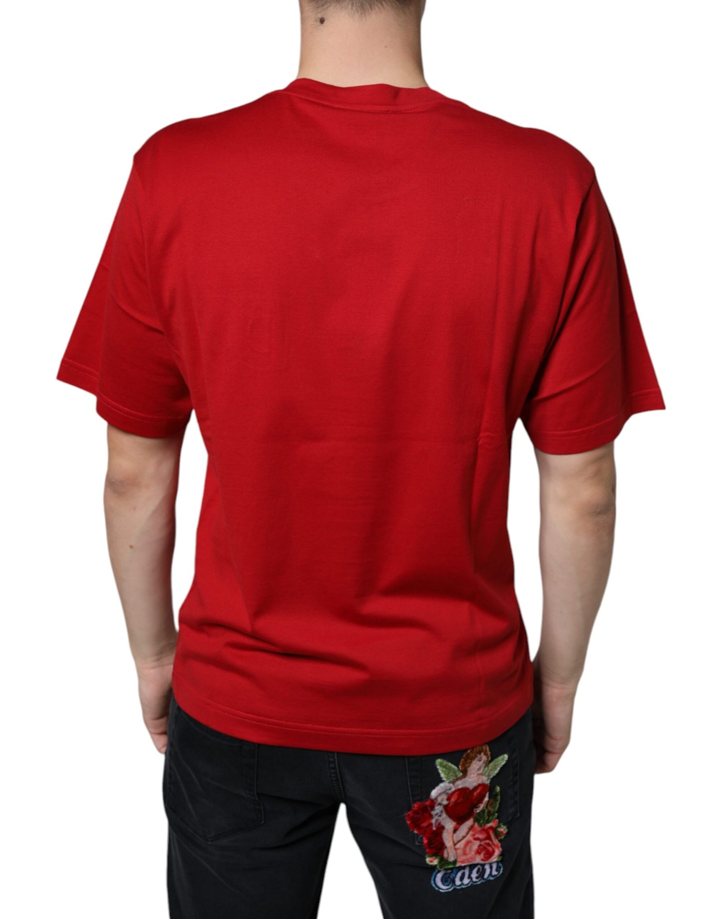 - Red Cotton DG Logo Print Crew Neck T-shirt