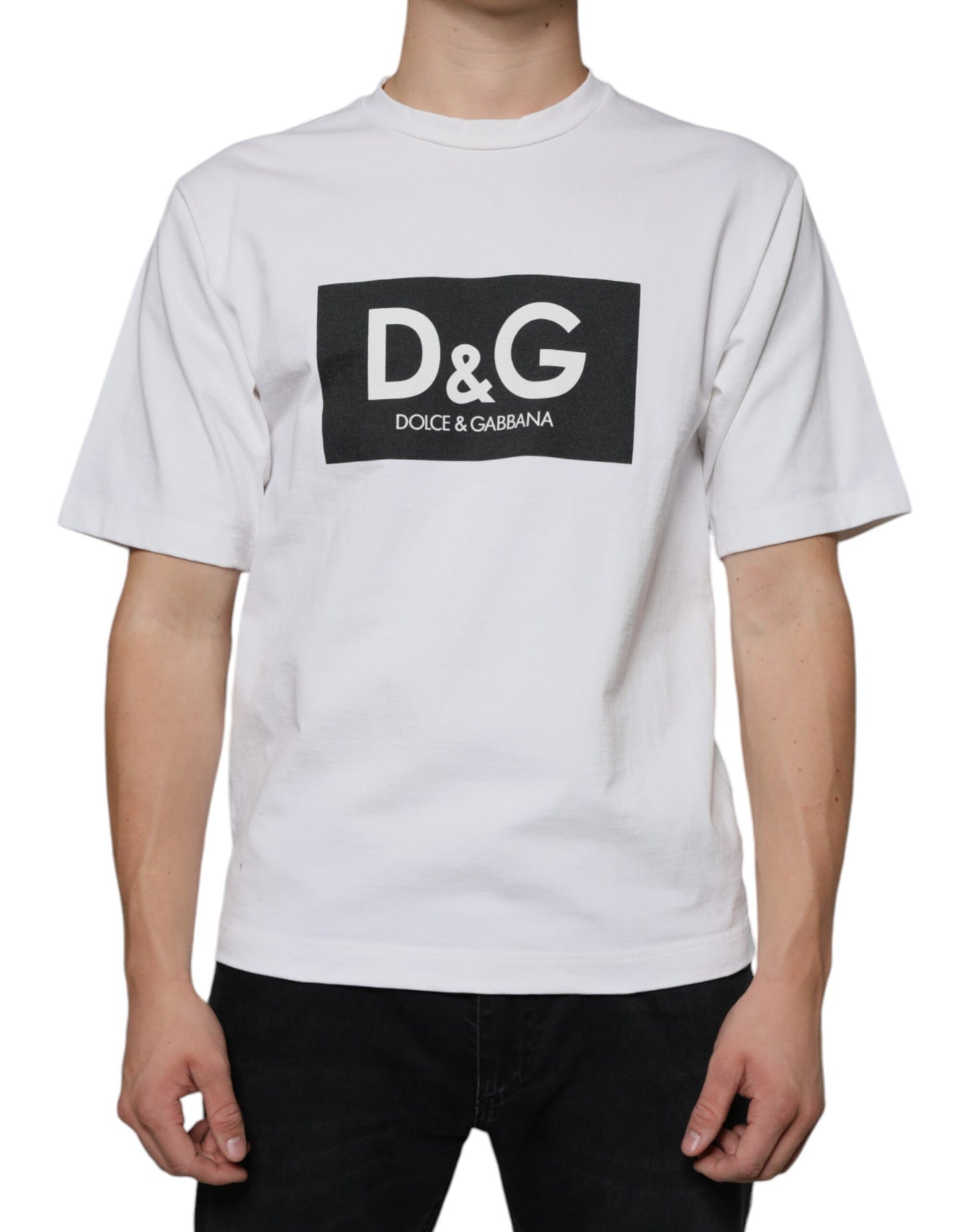 - White Cotton DG Logo Print Casual T-shirt