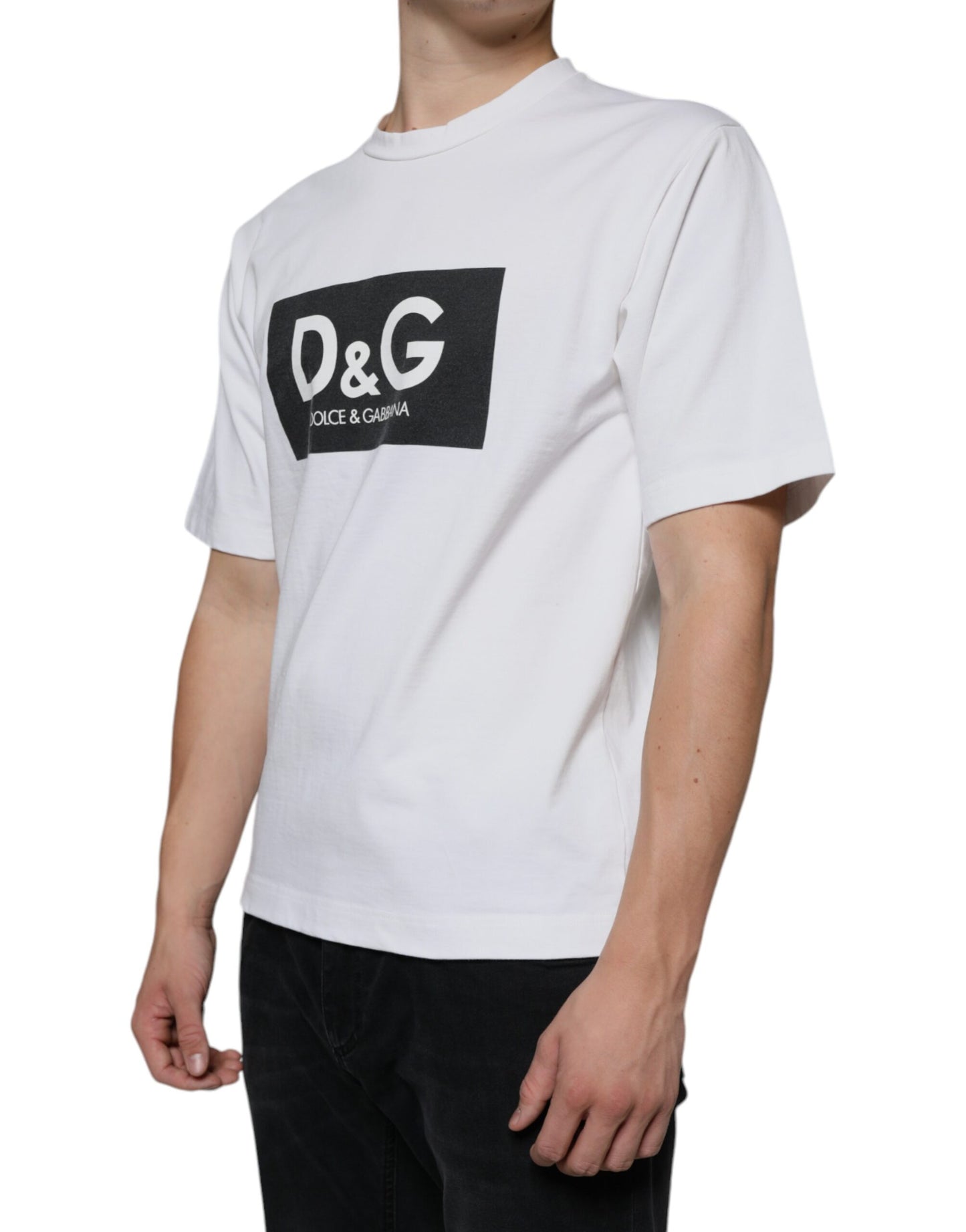 - White Cotton DG Logo Print Casual T-shirt