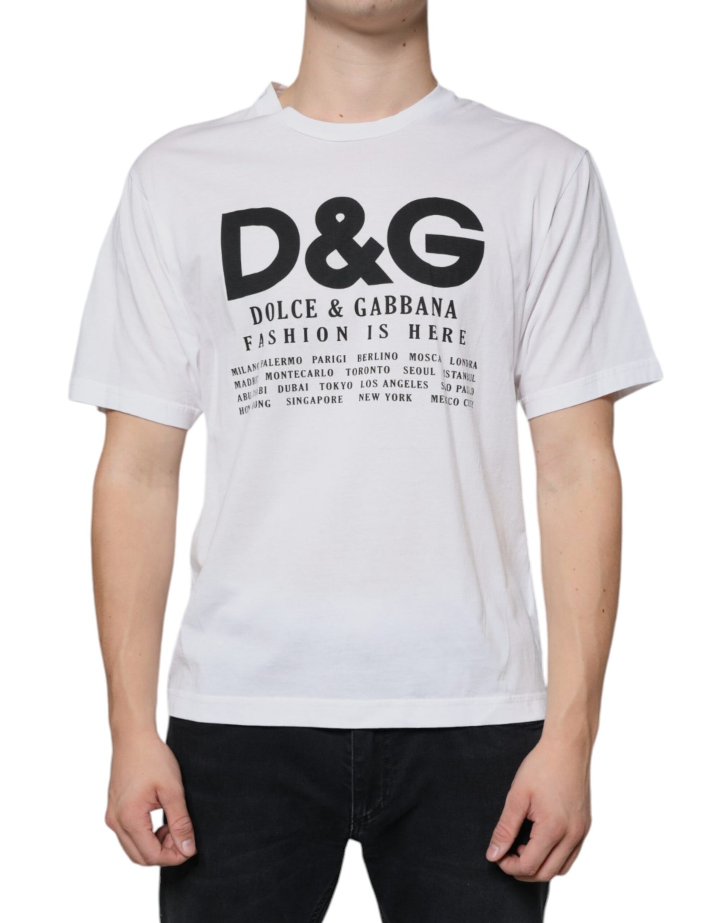 - White Cotton DG Logo Print Casual T-shirt