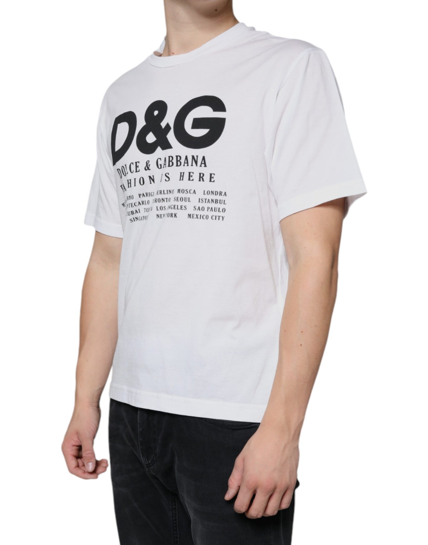 - White Cotton DG Logo Print Casual T-shirt