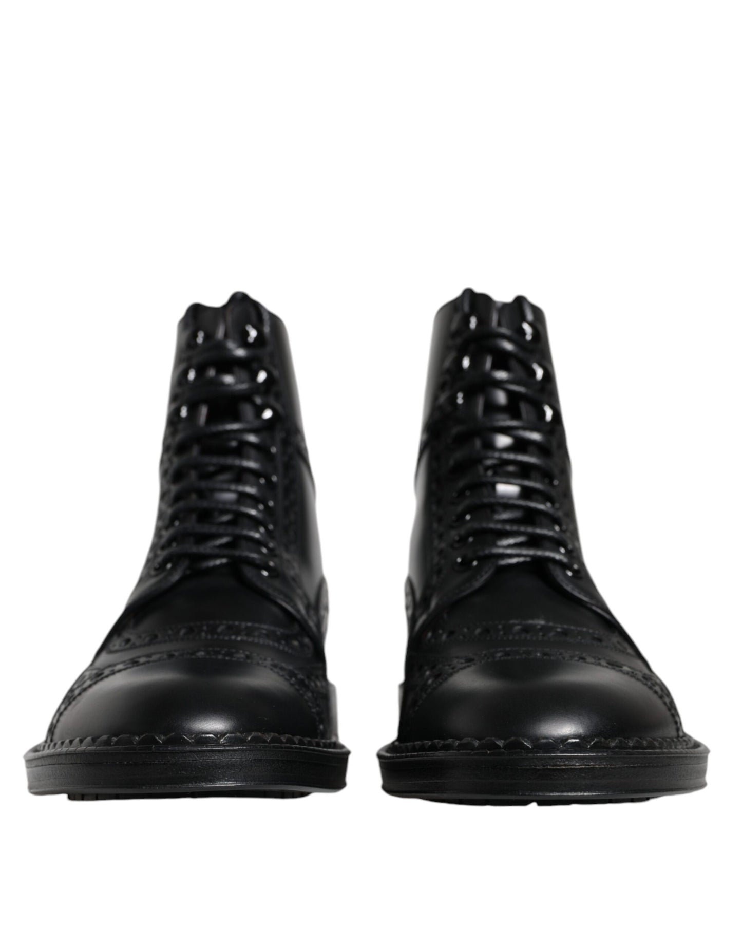 - Black Leather Lace Up Mid Calf Boots Shoes