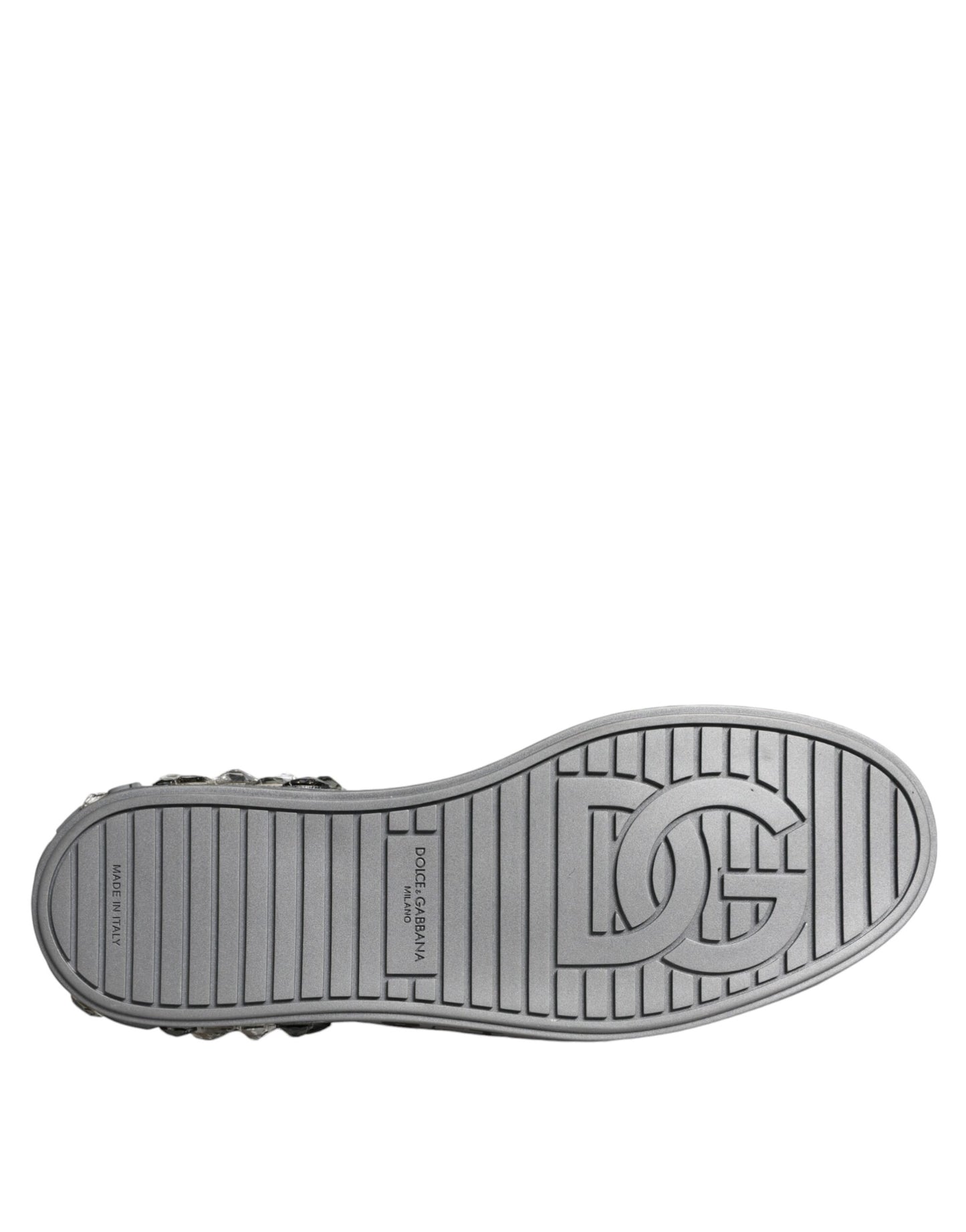 Dolce & Gabbana White Silver Crystal Logo Portofino Sneakers