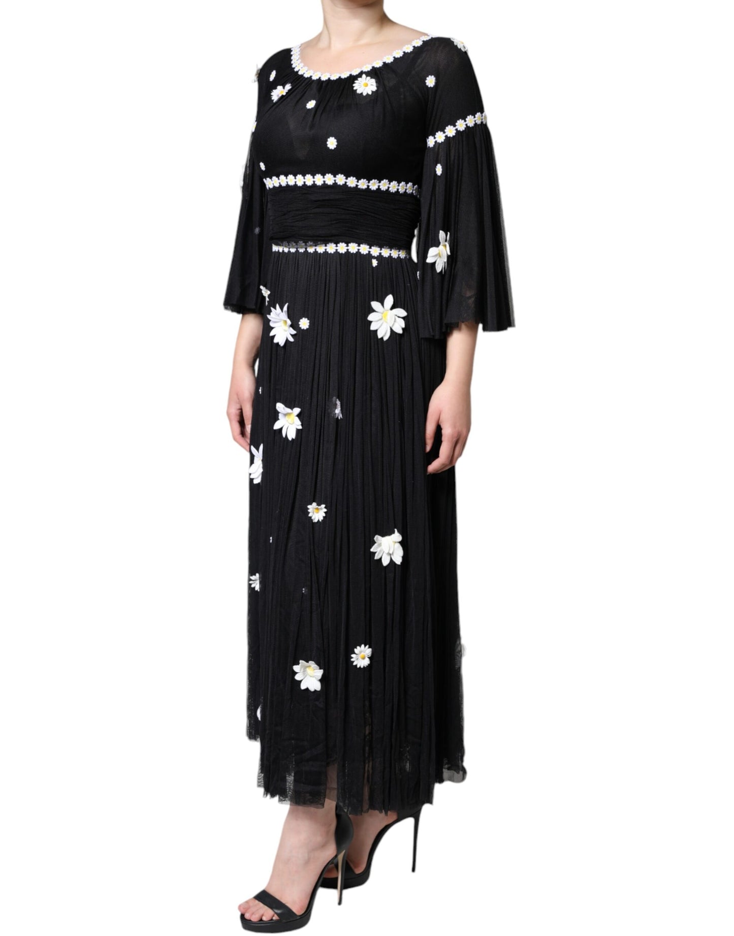 - Black Silk Daisy A-line Long Maxi Dress