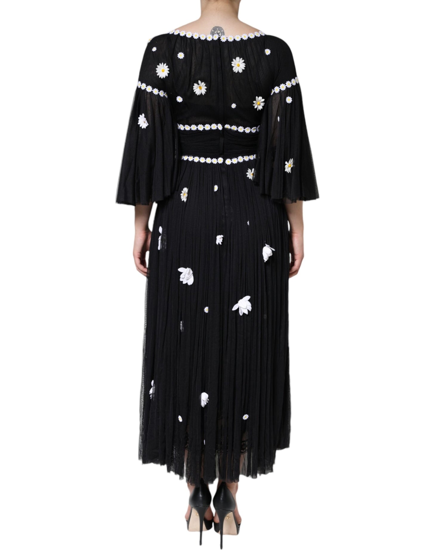 - Black Silk Daisy A-line Long Maxi Dress