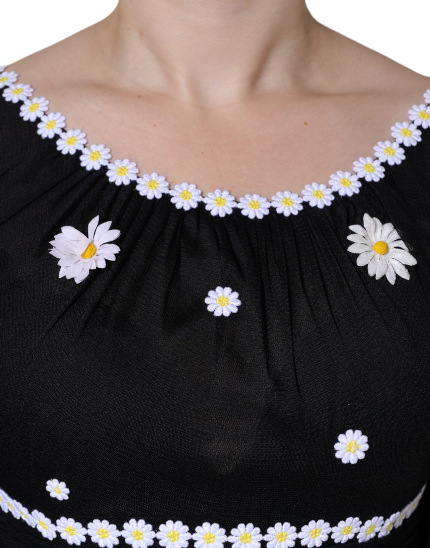 - Black Silk Daisy A-line Long Maxi Dress