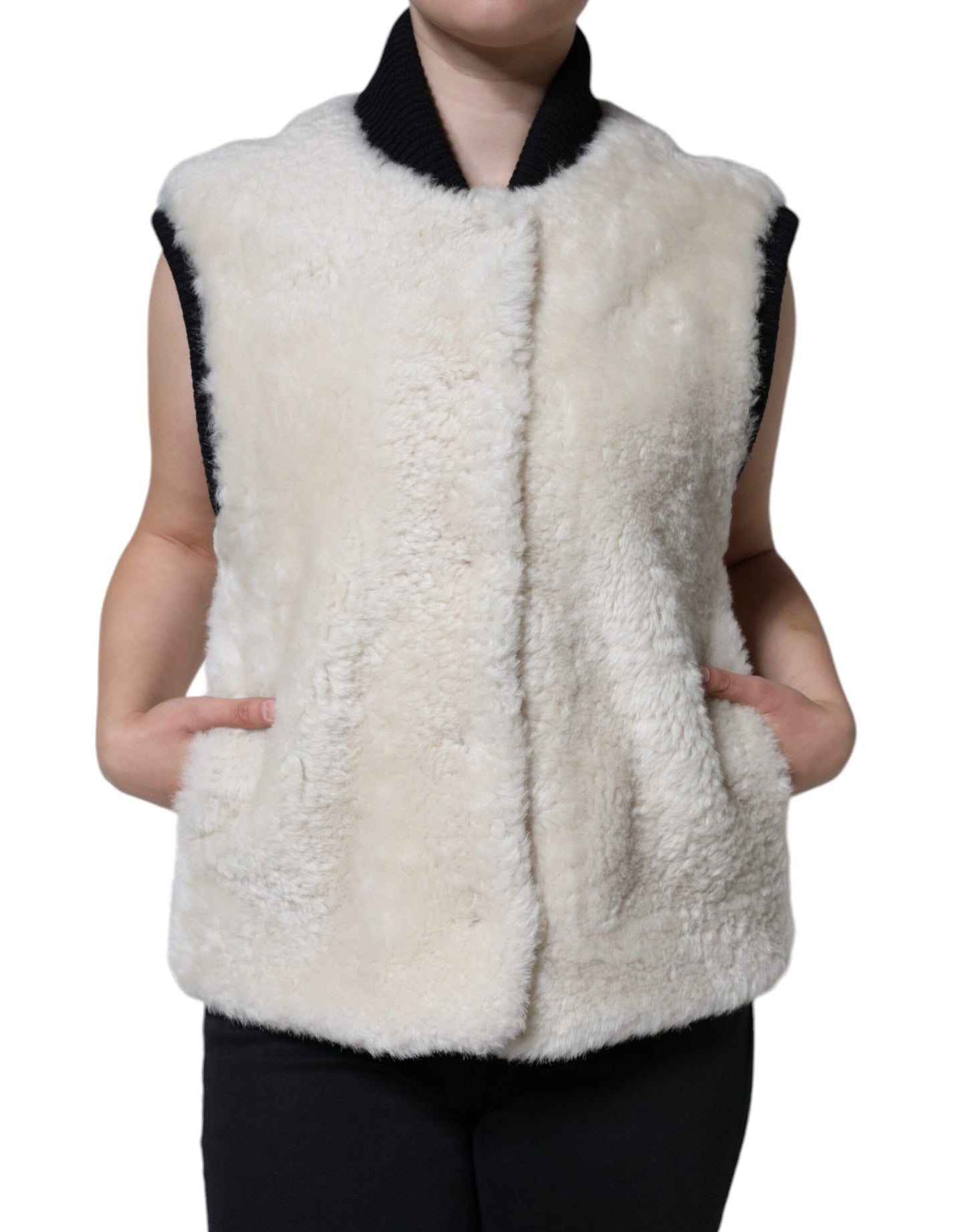 - White WARRENFORD Shearling Leather Vest Coat Jacket
