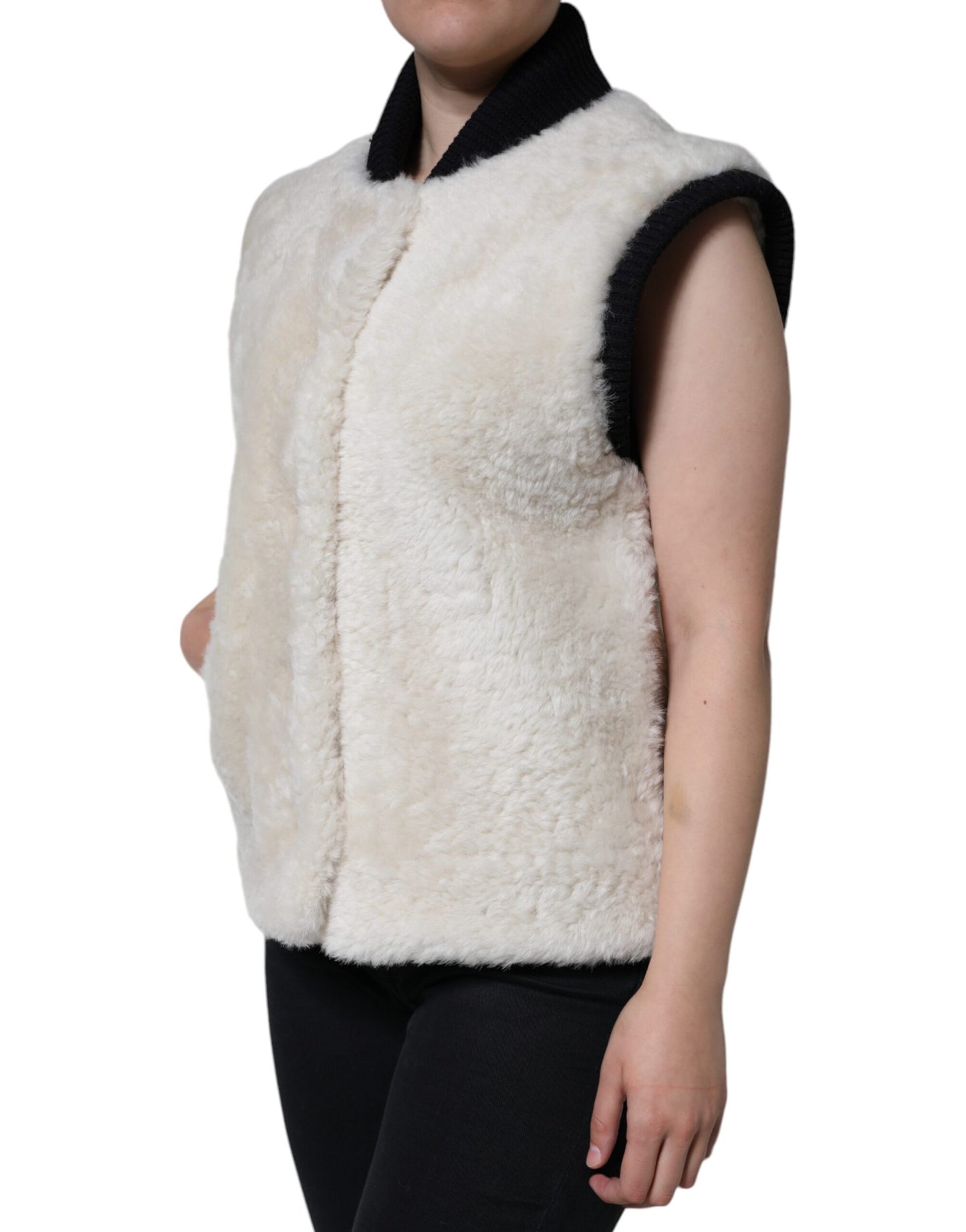 - White WARRENFORD Shearling Leather Vest Coat Jacket