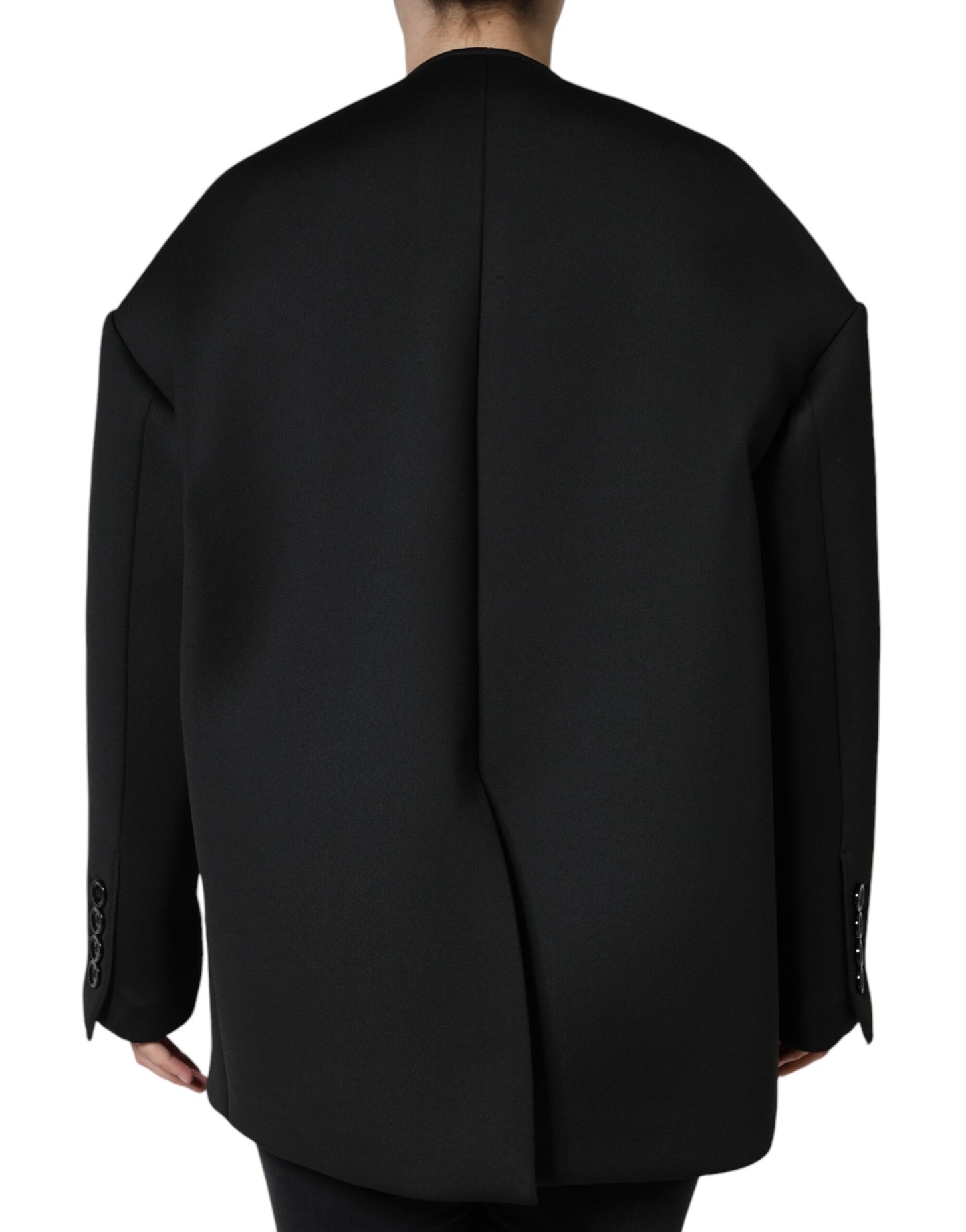 - Black Polyester Double Breasted Coat Jacket