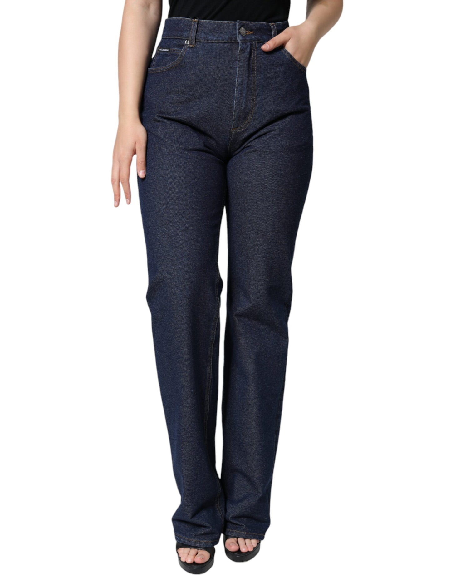 - Dark Blue Cotton Stretch Straight Denim Jeans
