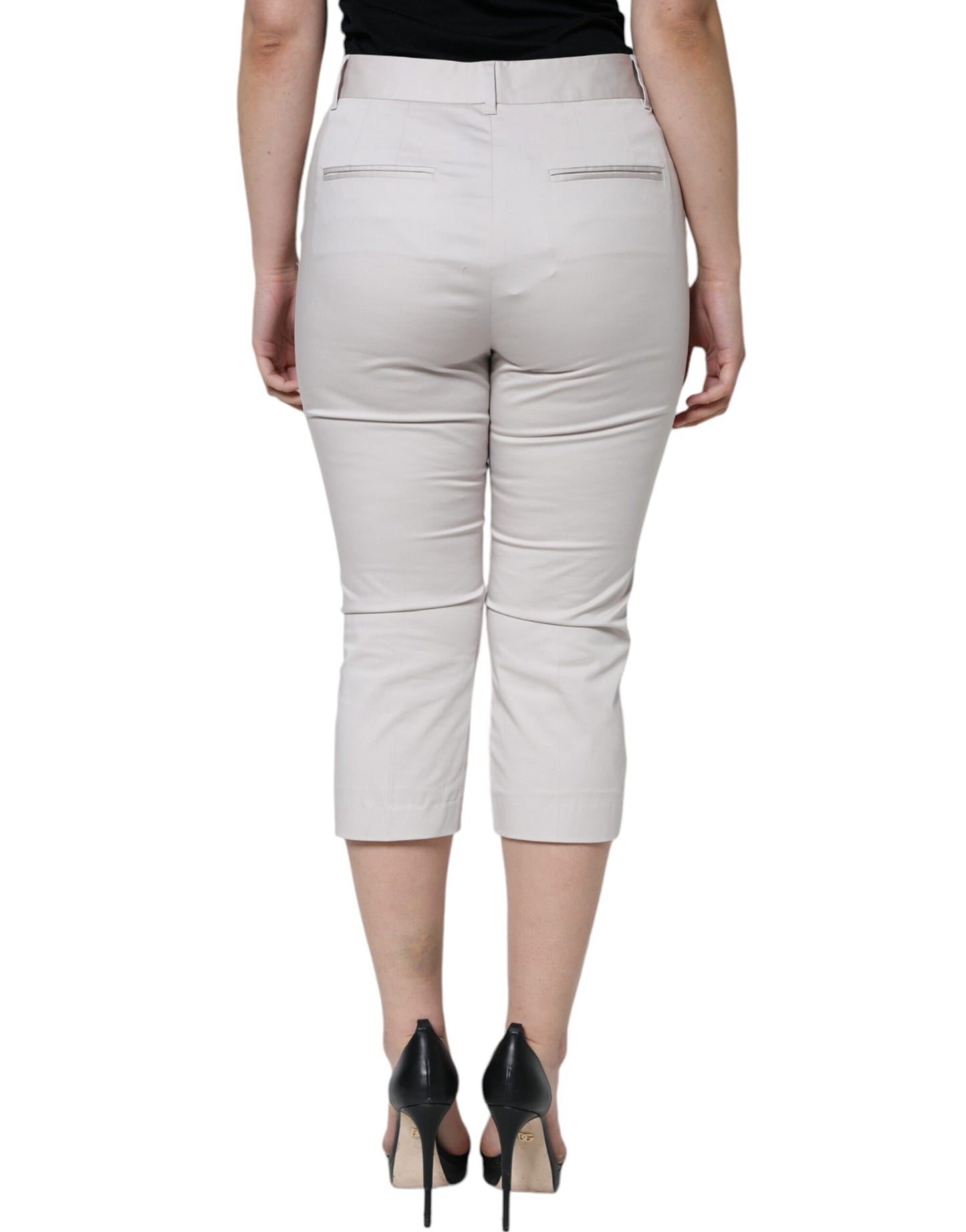 - White Cotton Mid Waist Cropped Skinny Pants