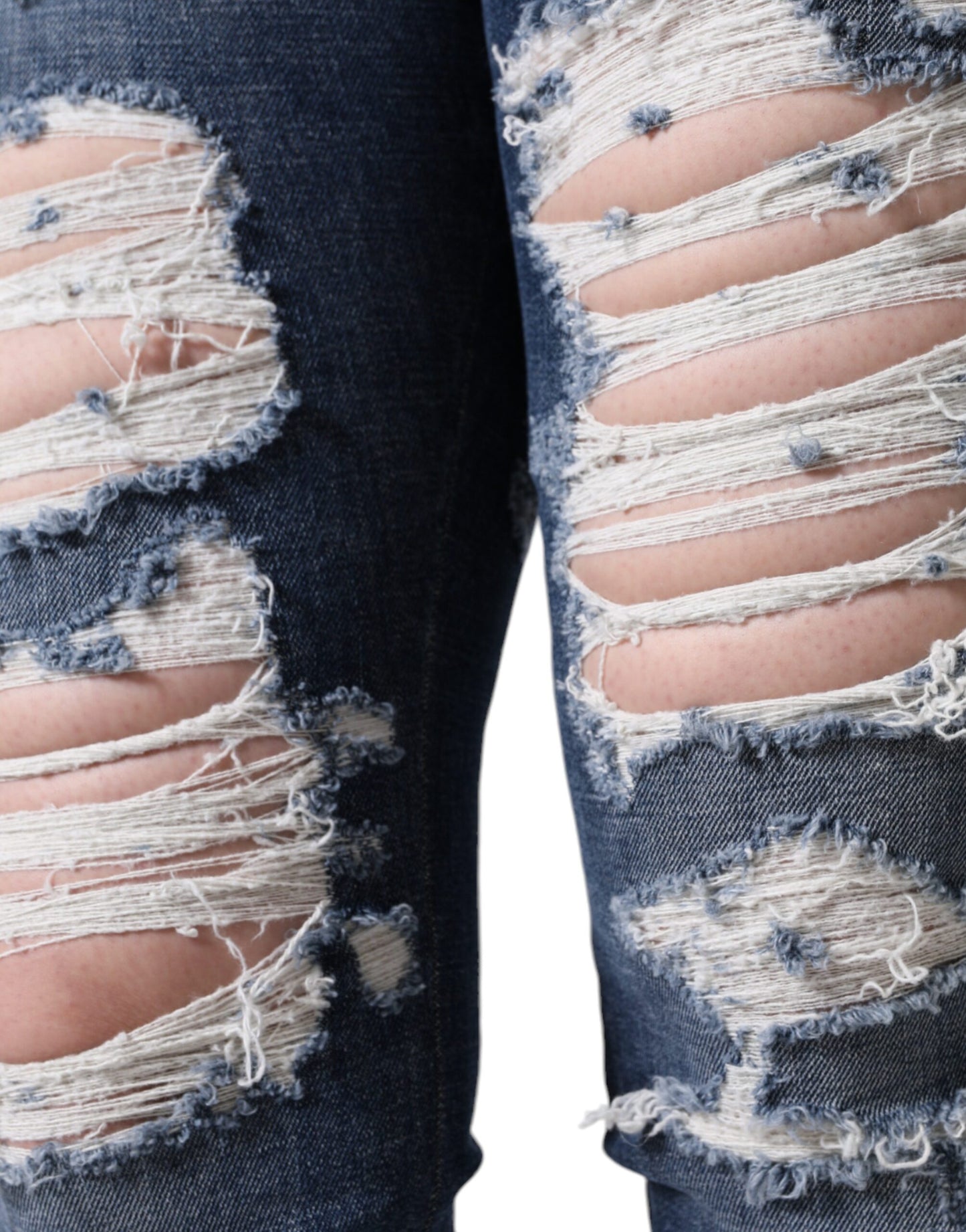 - Blue Cotton Stretch Tattered Skinny Jeans