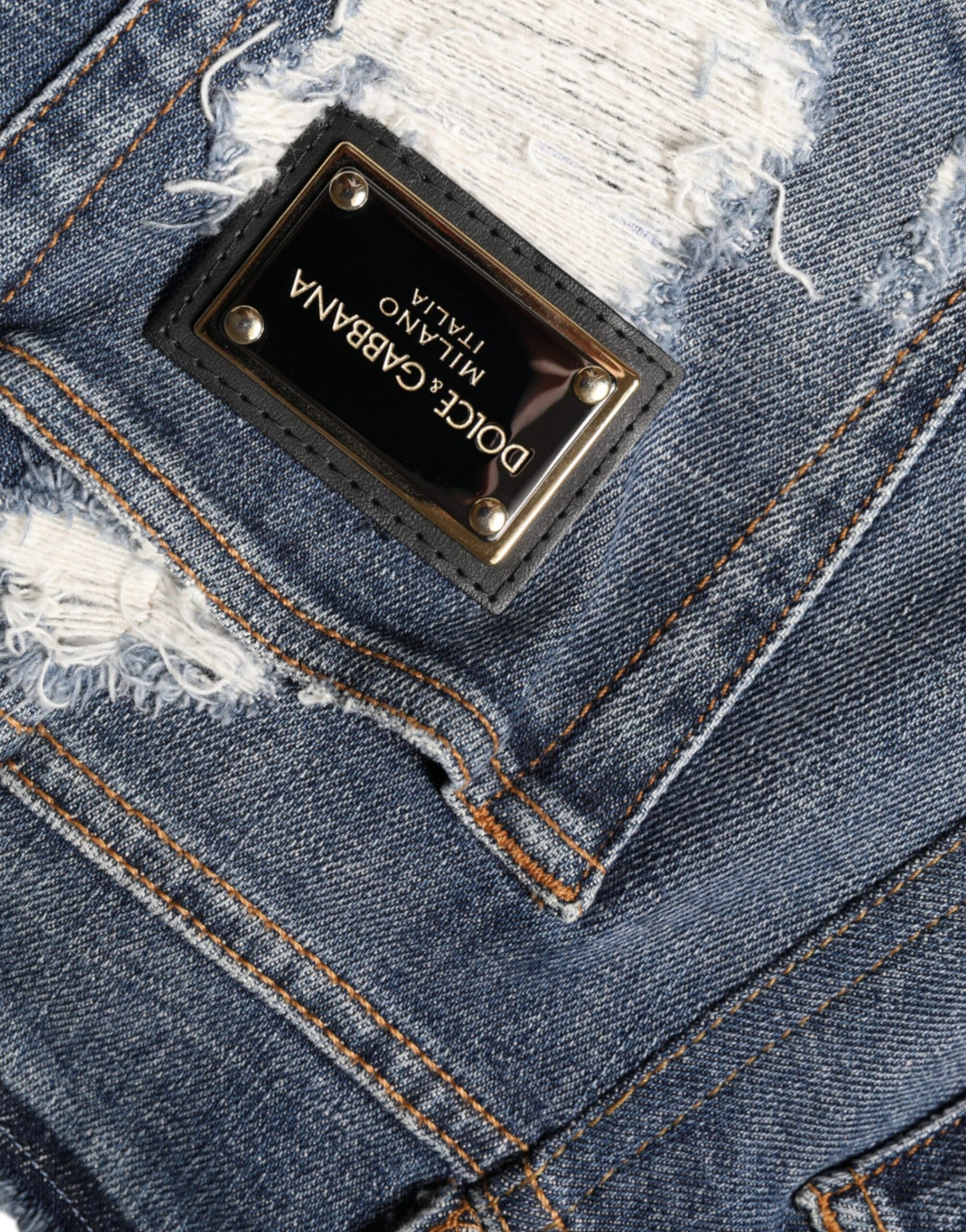 - Blue Cotton Stretch Tattered Skinny Jeans