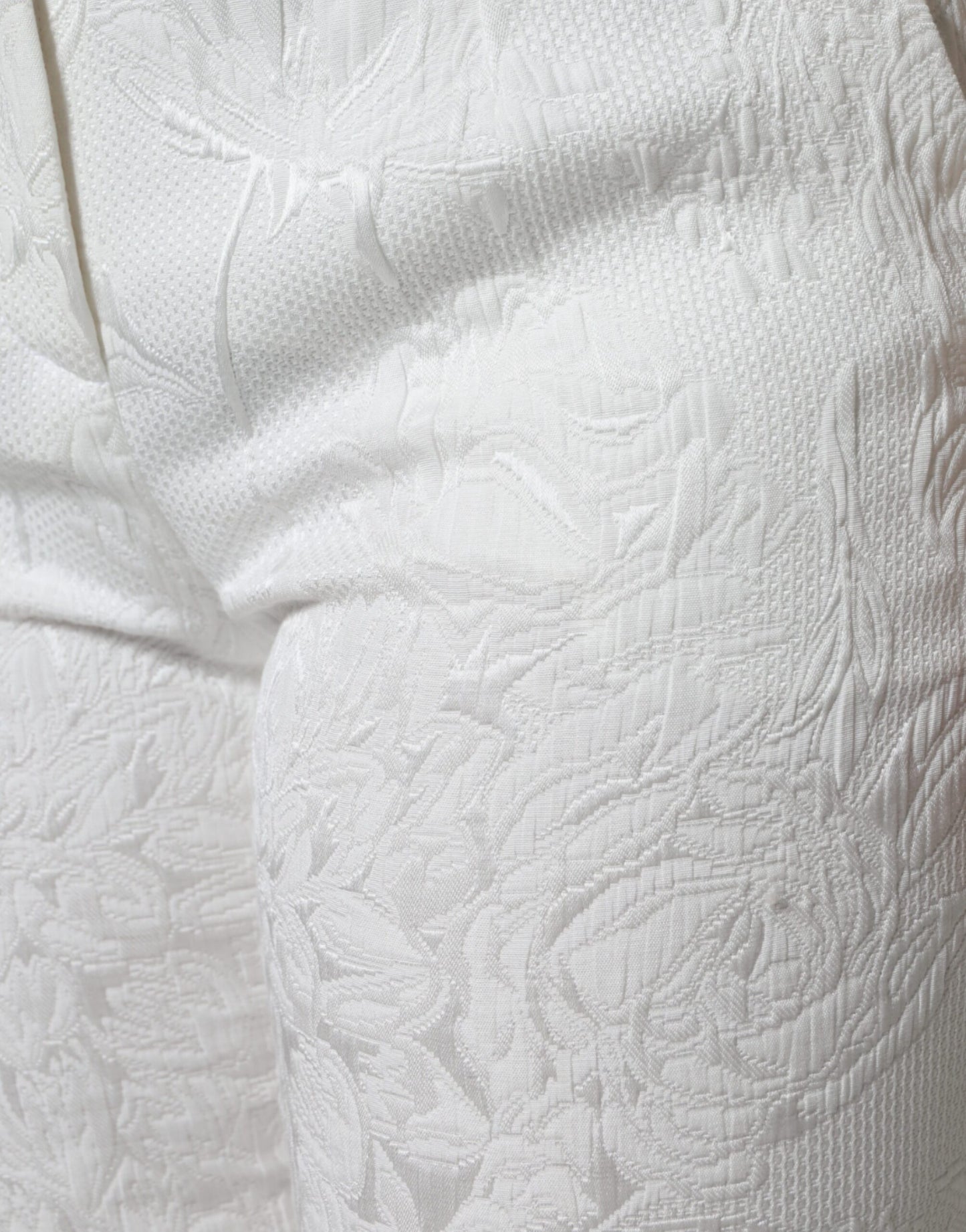- White Floral Brocade Cotton Cropped Pants