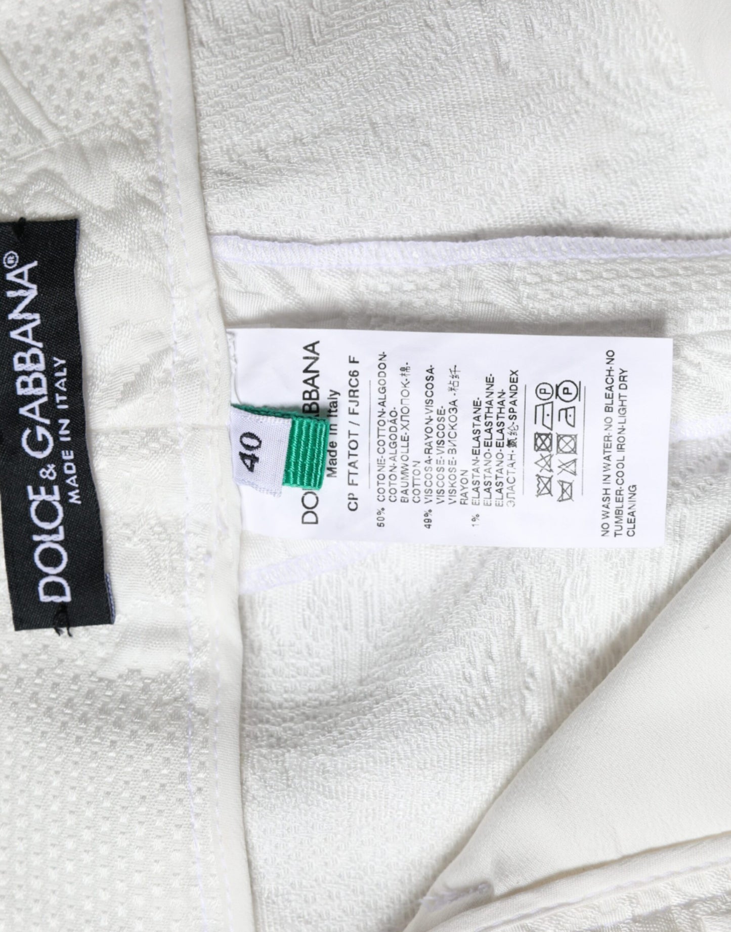 - White Floral Brocade Cotton Cropped Pants