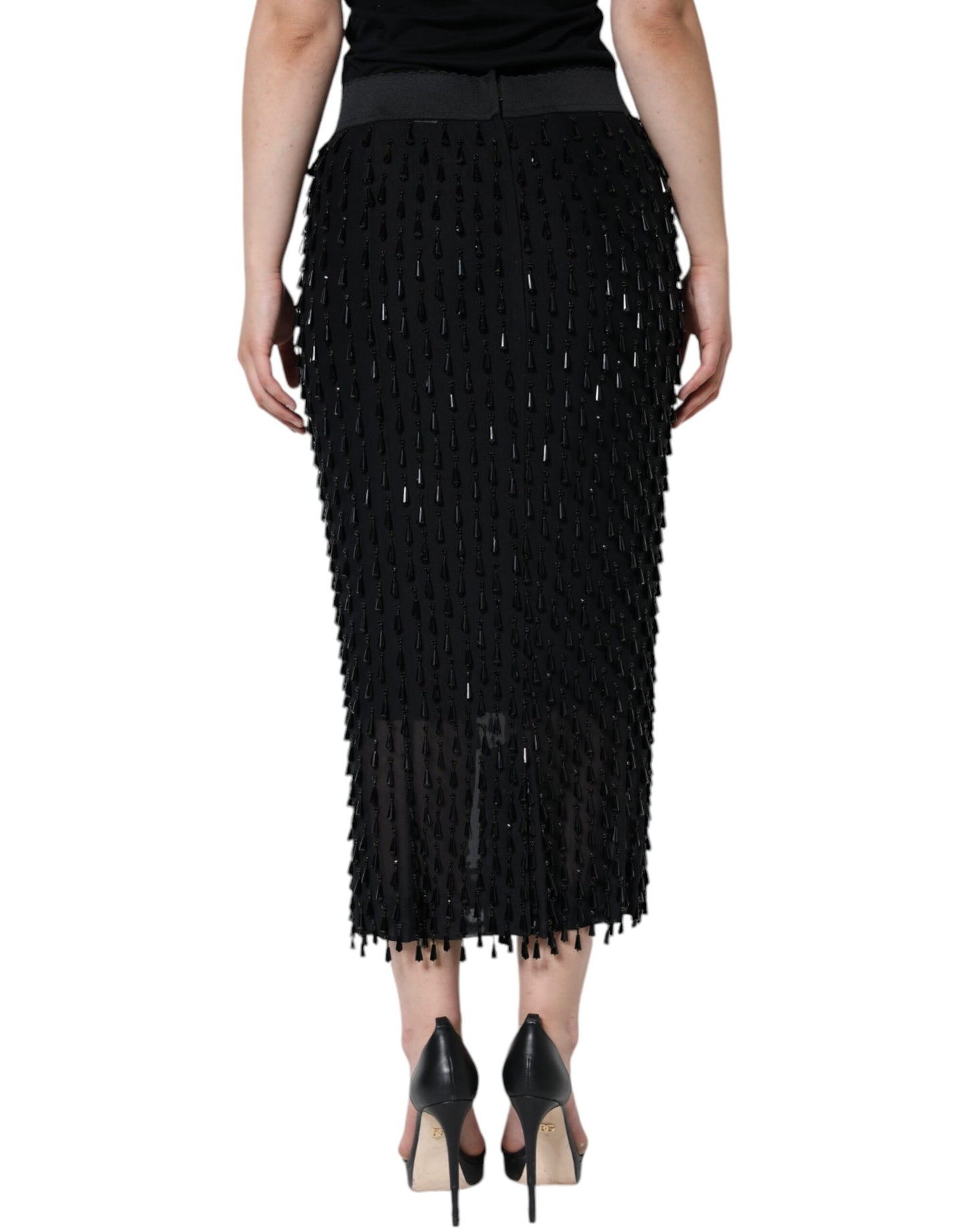 - Black Embellished Pencil Cut Midi Skirt