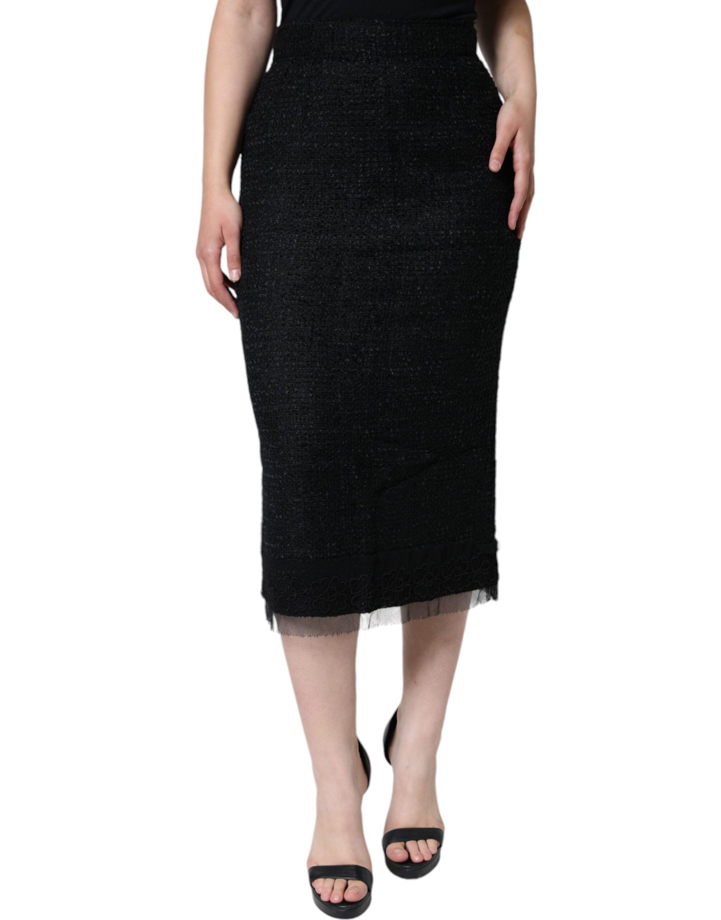 - Black Virgin Wool Pencil Cut Midi Skirt