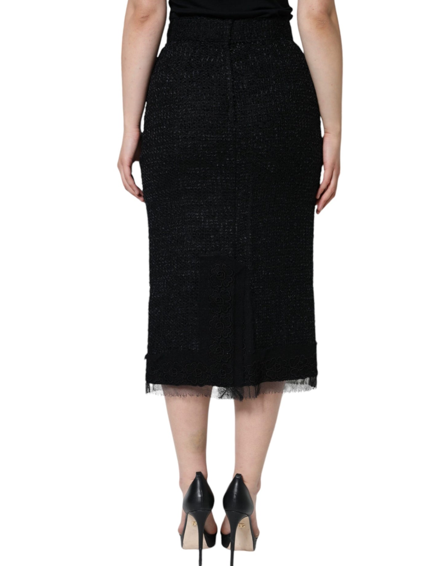 - Black Virgin Wool Pencil Cut Midi Skirt