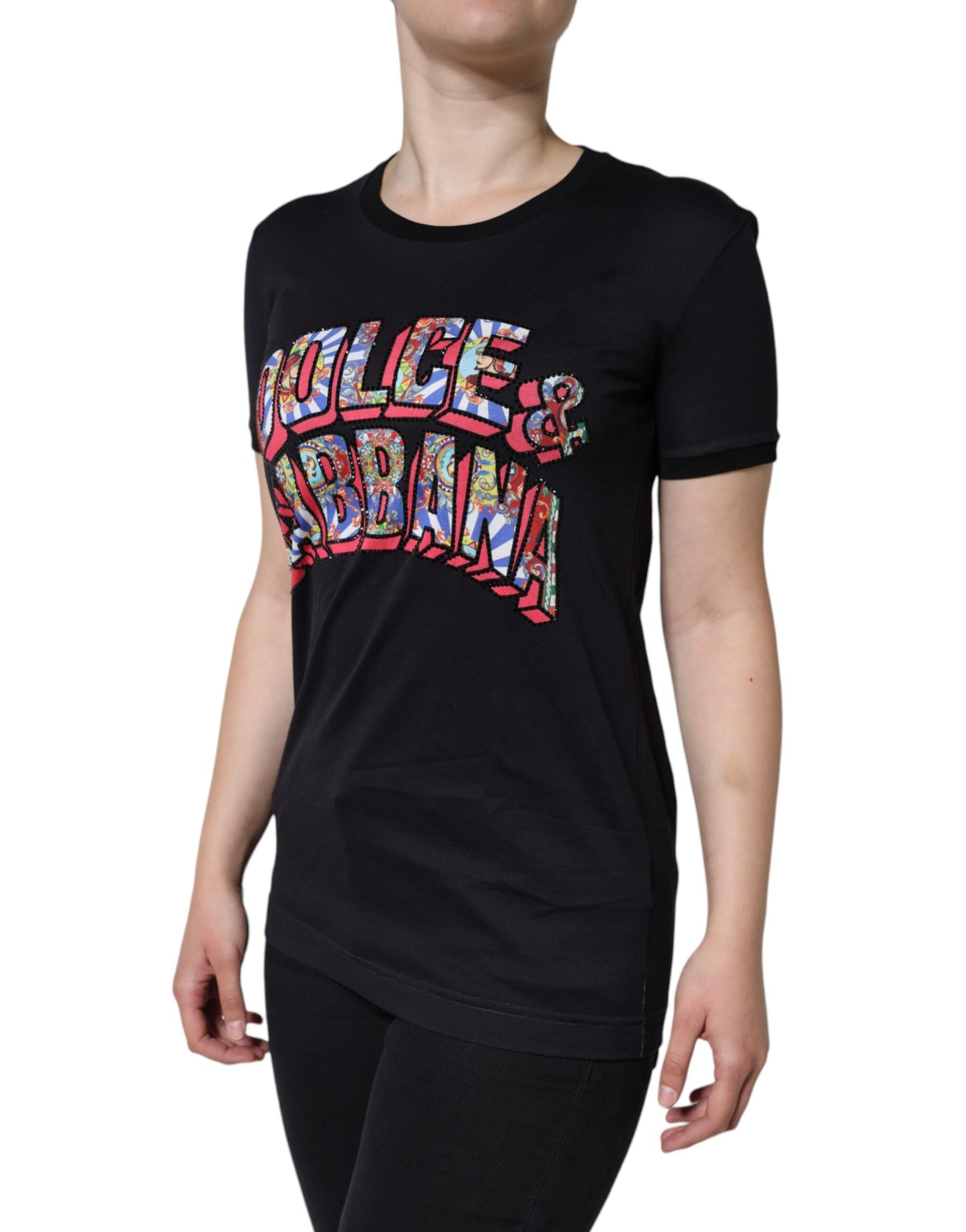 - Black Cotton Logo Print Round Neck T-shirt