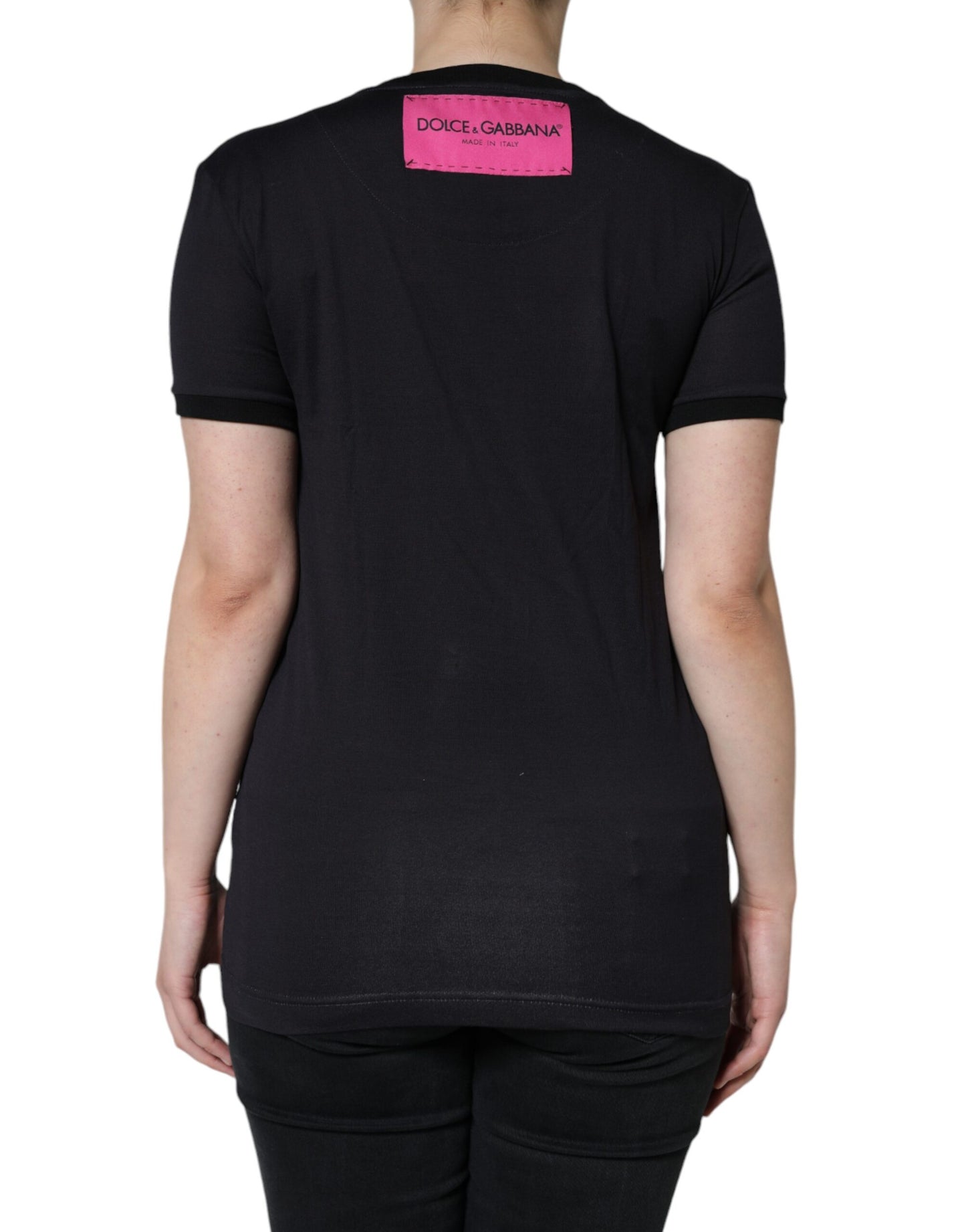 - Black Cotton Logo Print Round Neck T-shirt