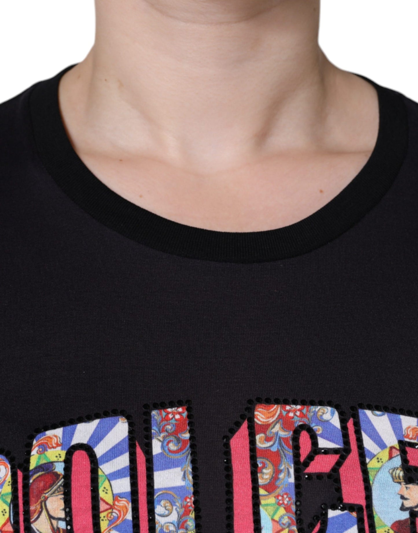 - Black Cotton Logo Print Round Neck T-shirt