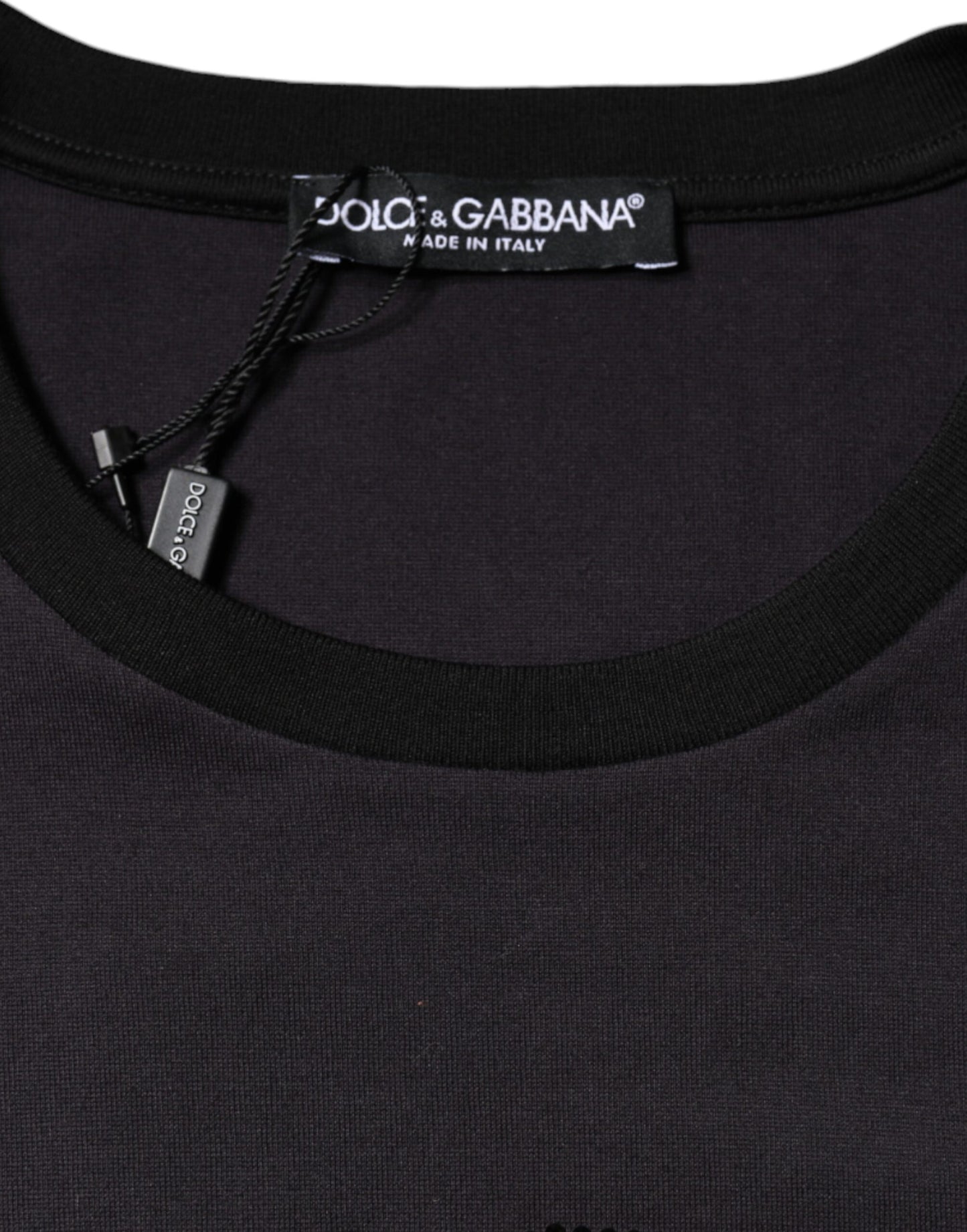 - Black Cotton Logo Print Round Neck T-shirt