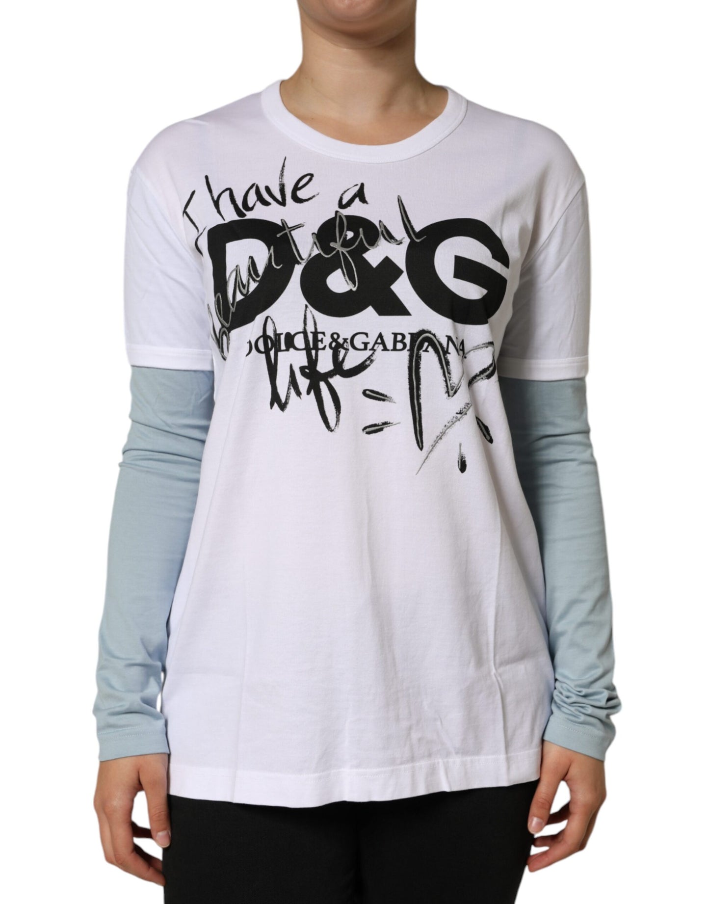 - White Cotton Logo Print Round Neck T-shirt