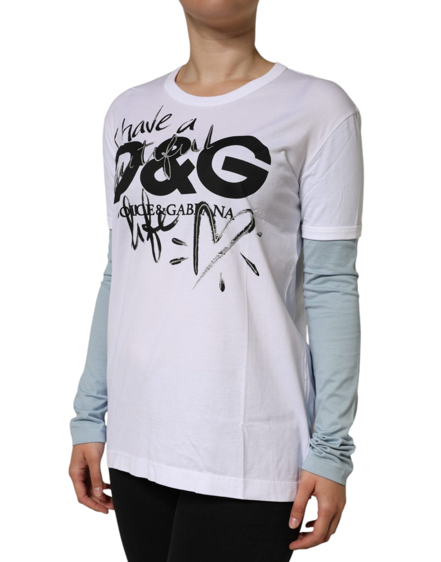 - White Cotton Logo Print Round Neck T-shirt