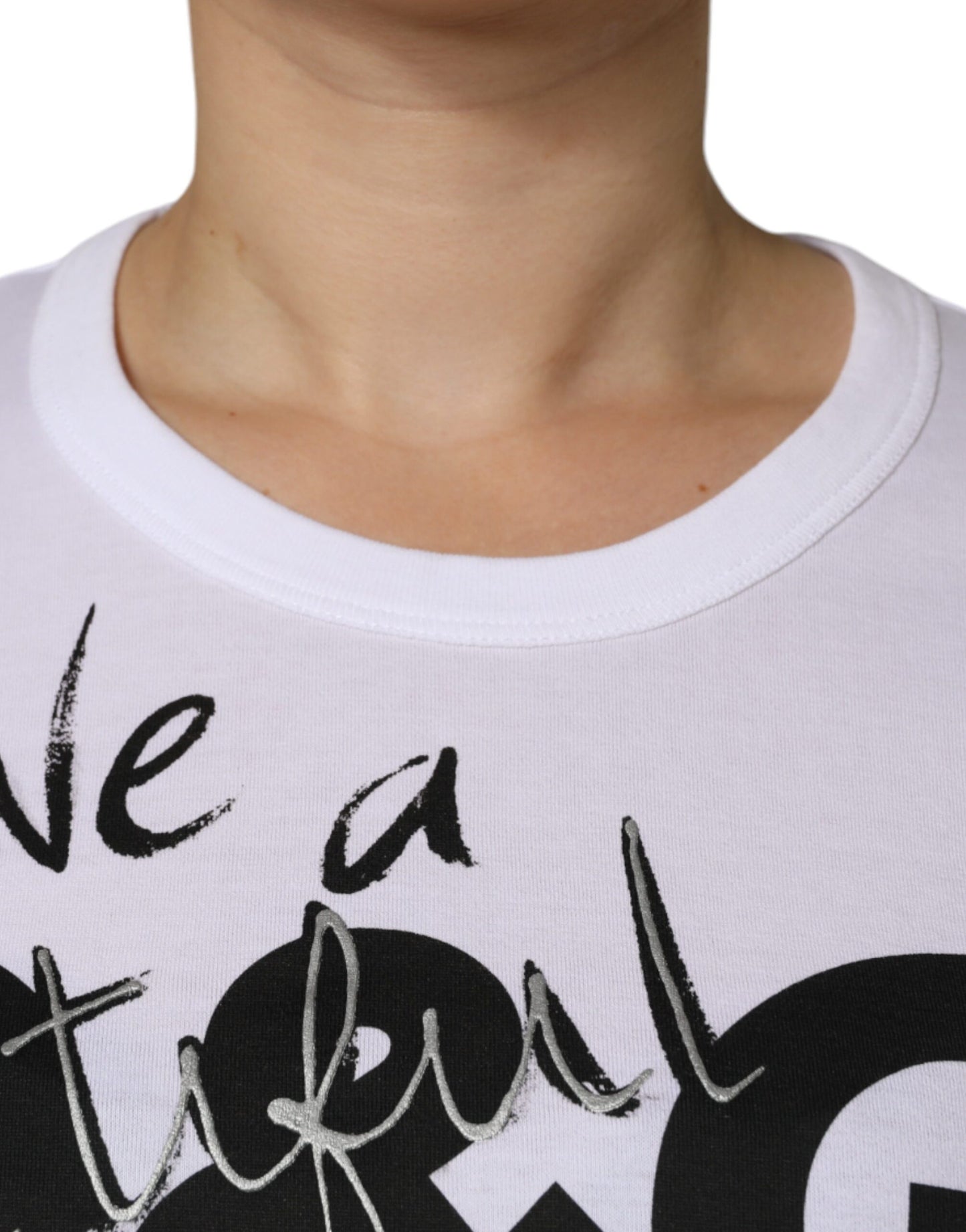 - White Cotton Logo Print Round Neck T-shirt