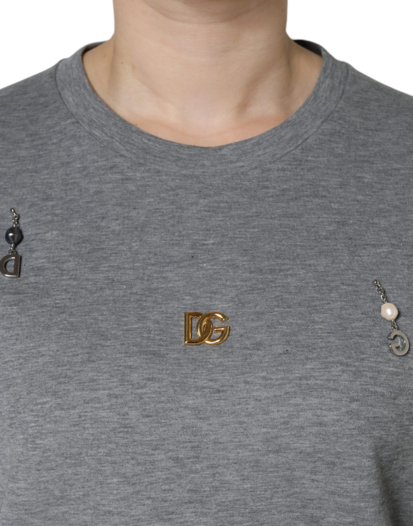 - Gray Cotton Blend Embellished Tee T-shirt