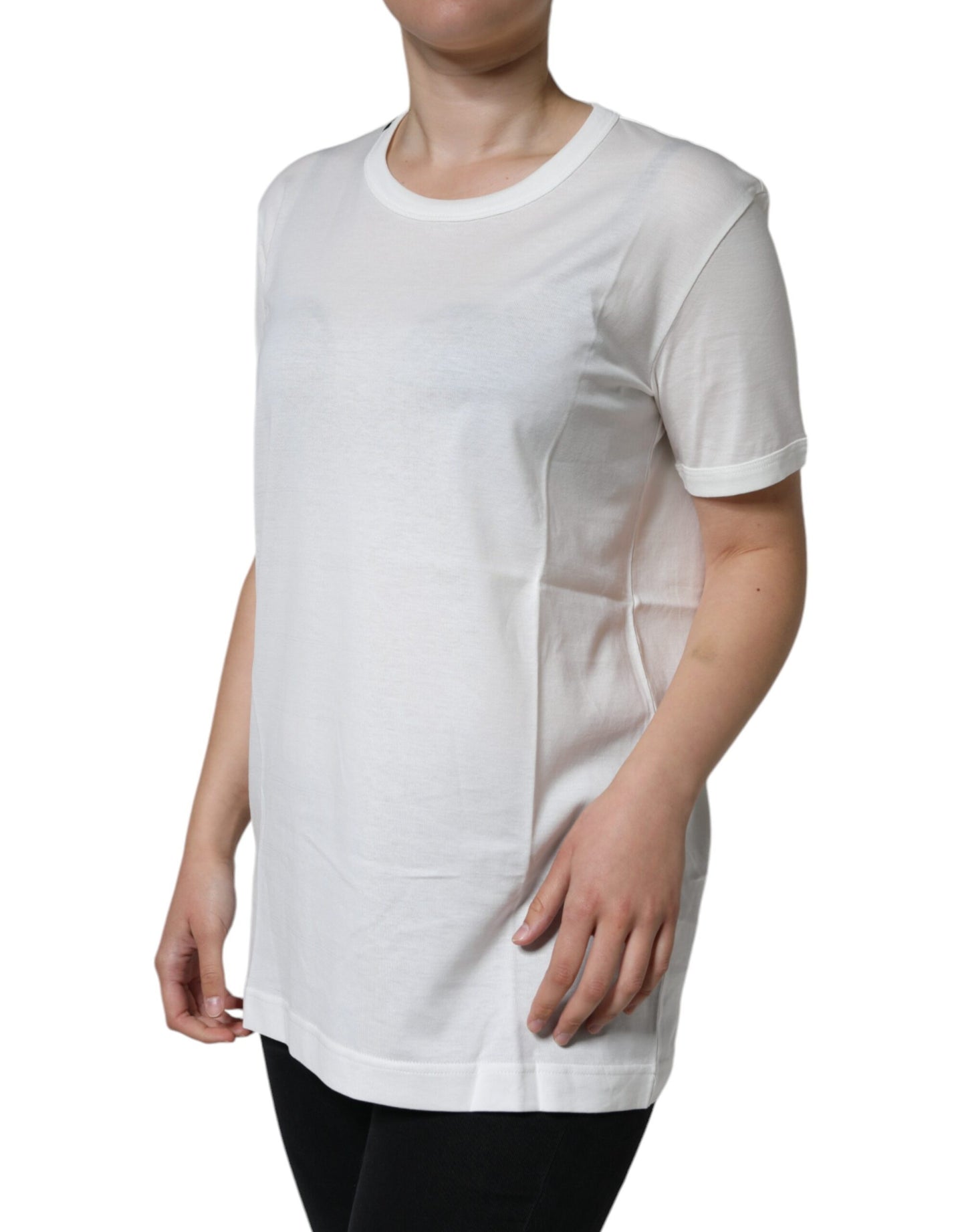 - White Cotton Crew Neck Short Sleeve T-shirt