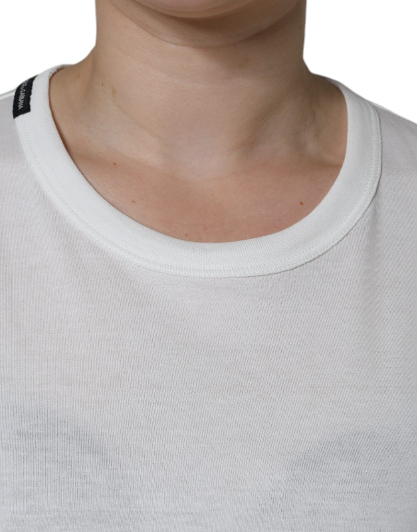 - White Cotton Crew Neck Short Sleeve T-shirt