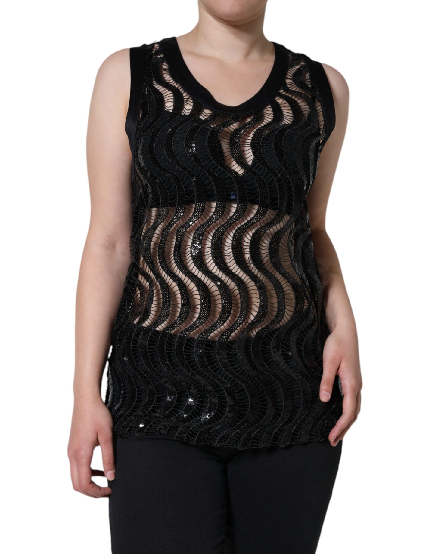 - Black Sequin Sleeveless Tank Blouse Top
